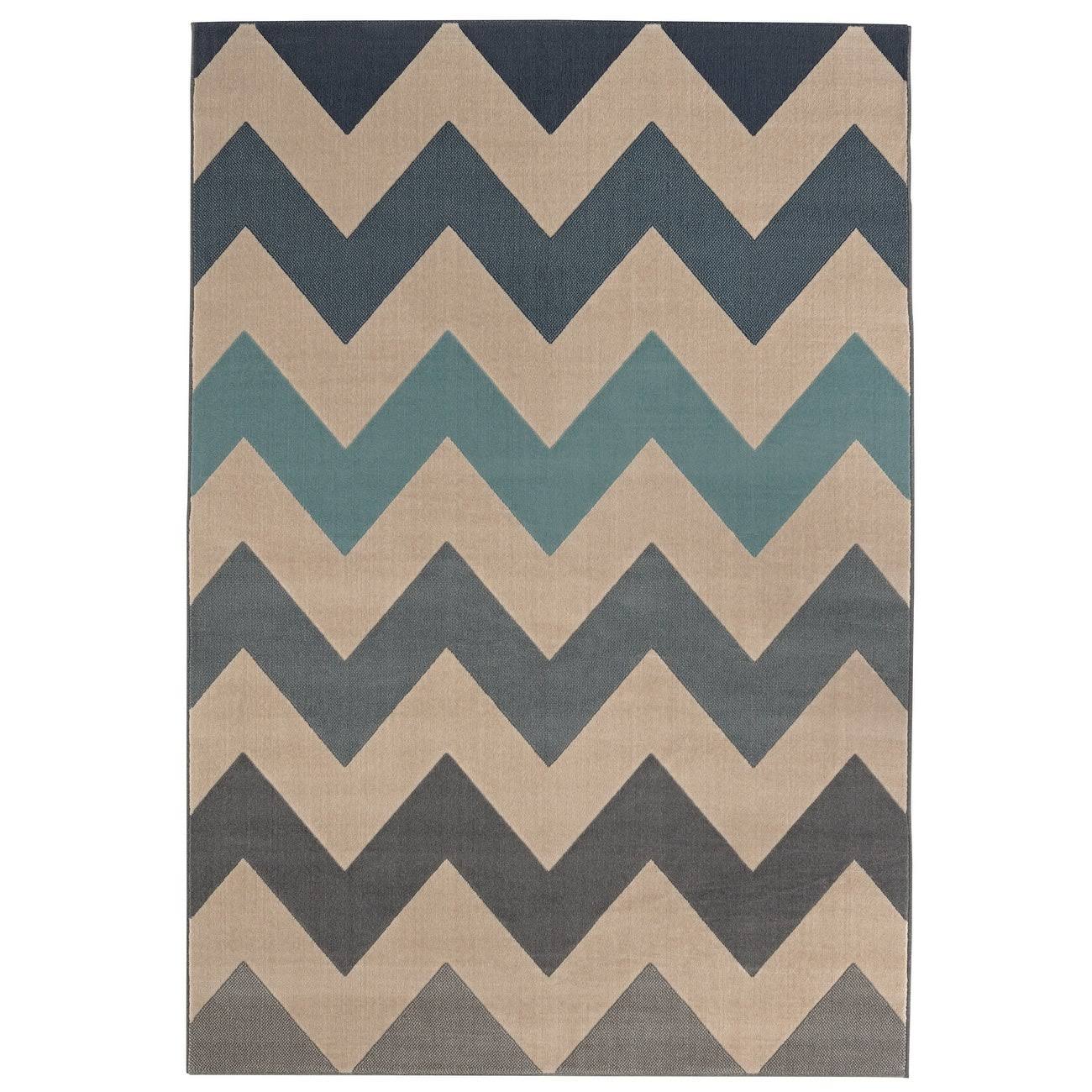 BALTA Chevron Waves Blue Multi (5&3 inch x 7&6 inch) - 5&3 inch x 7&6 inch, Beige