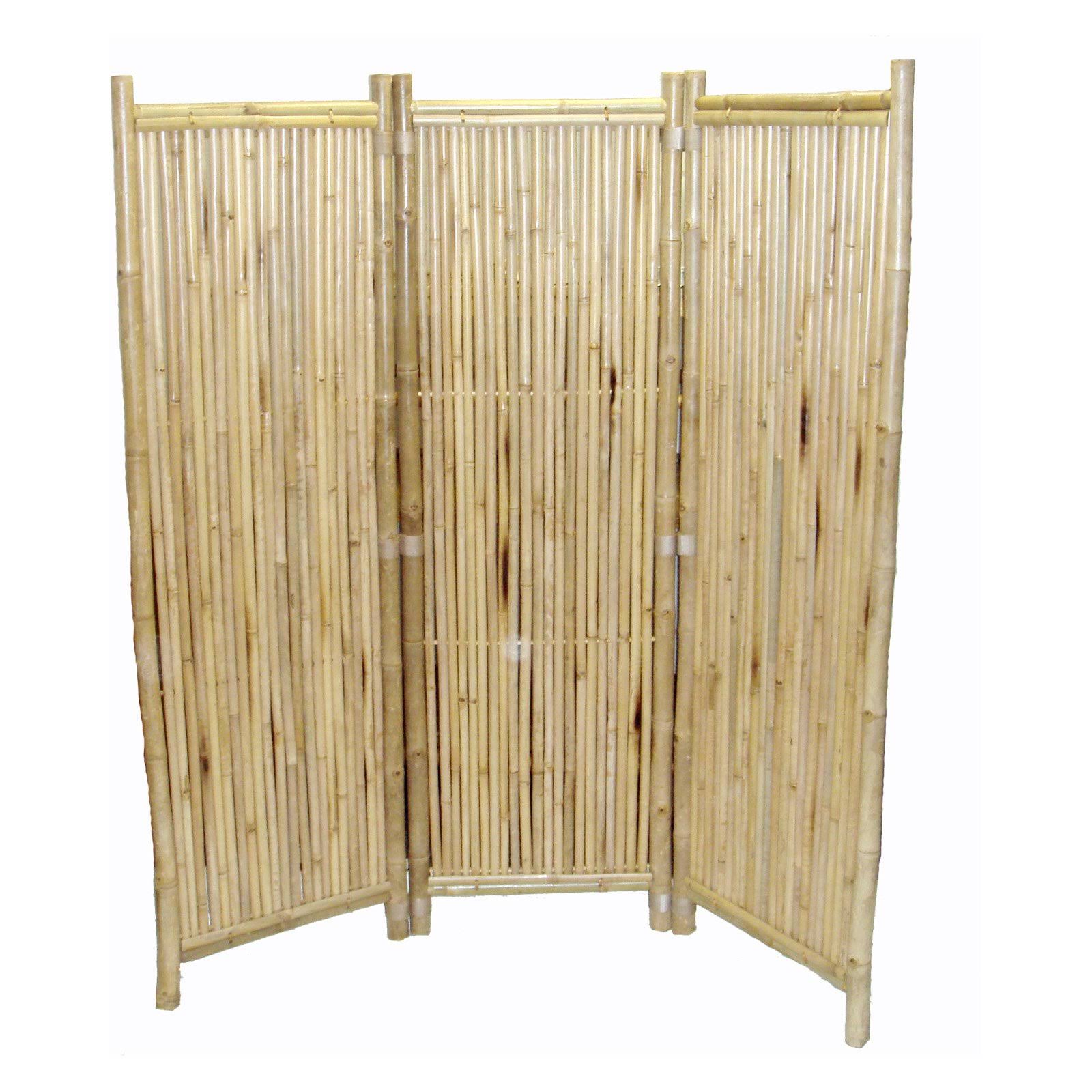 Bamboo Small Round Sticks 3-Panel Screen