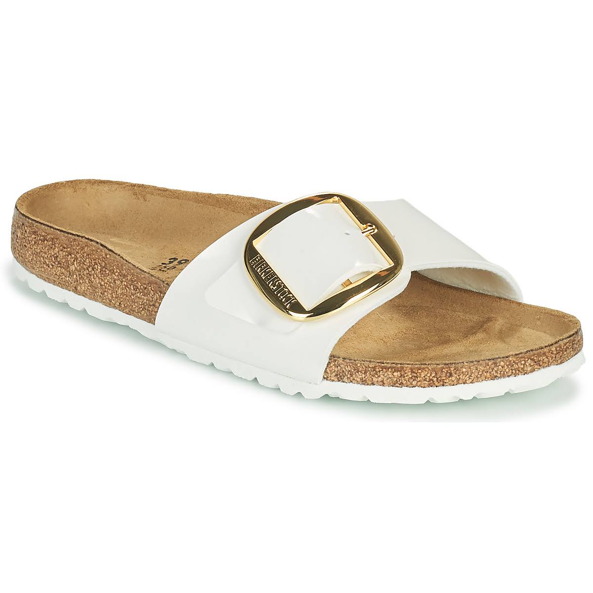 Birkenstock Madrid Big Buckle Birko Flor Patent Sandals - White