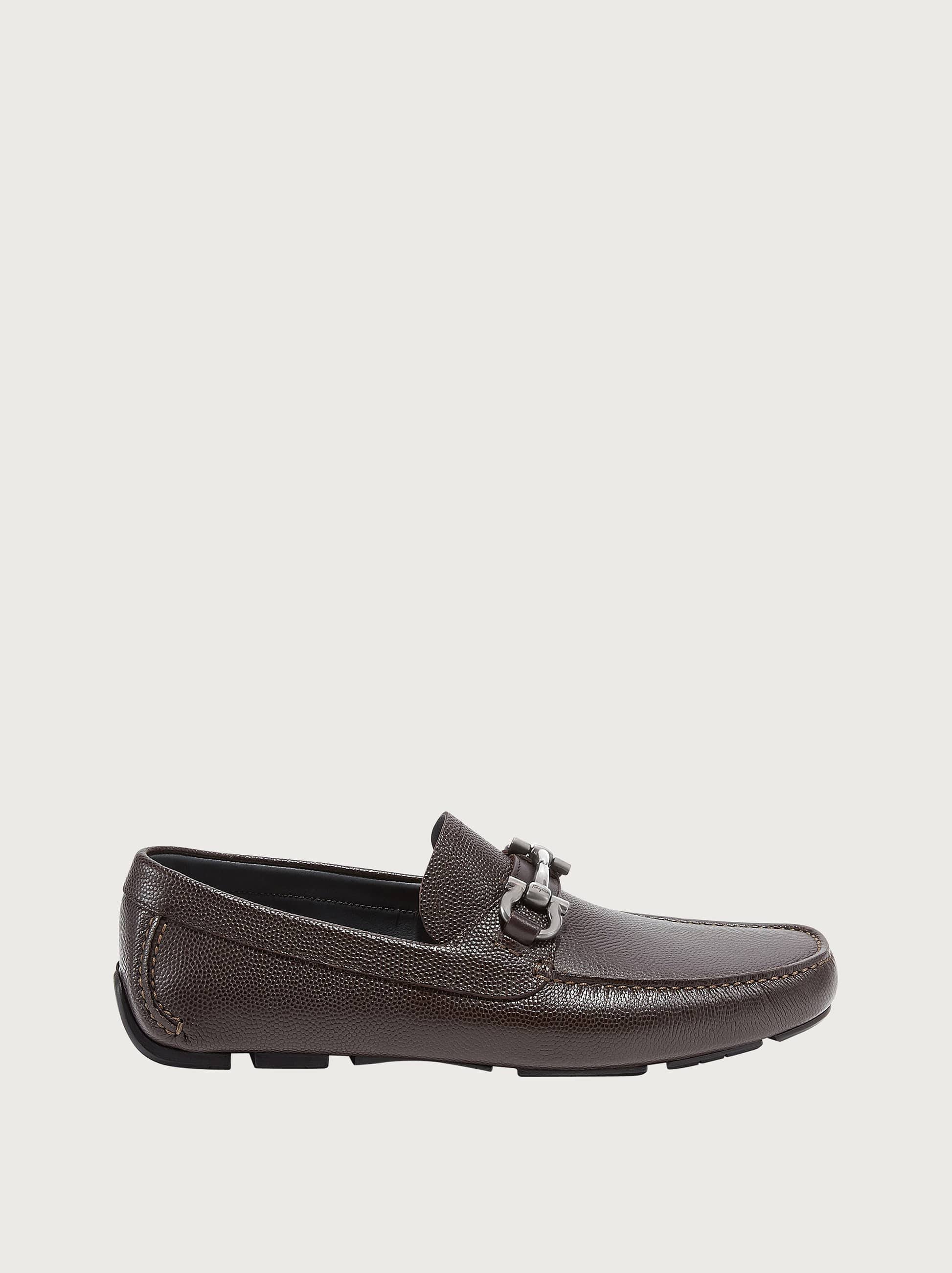 Salvatore Ferragamo Men's Parigi Double Gancini Bit Pebbled Leather Loafers - 13EE / Chocolate Brown