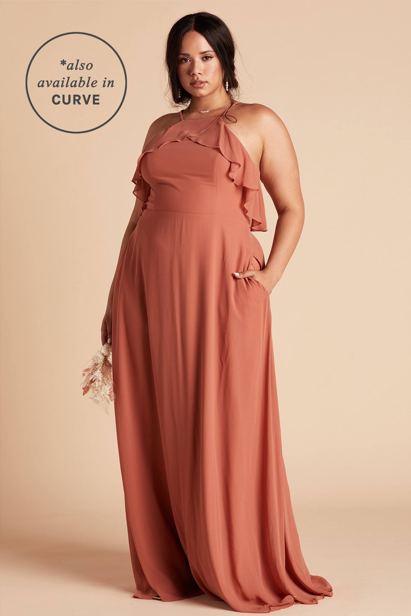 Birdy Grey Jules Chiffon Bridesmaid Dress in Terracotta L / Terracotta