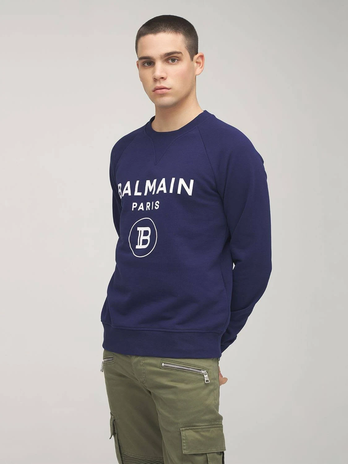 Balmain Men's Logo-Print Sweatshirt, Blue, Men's, XL