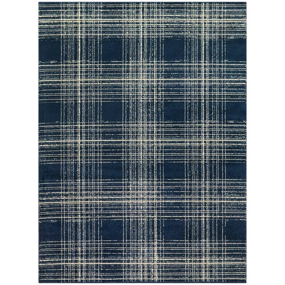Balta Adler Navy 5 ft. x 7 ft. Distressed Plaid Area Rug, Blue