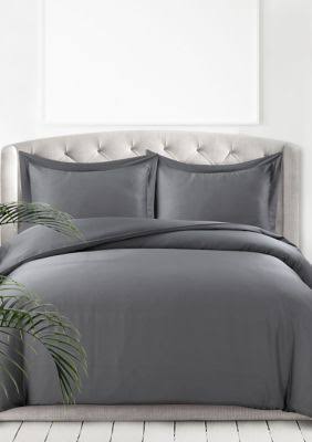 Tribeca Living 300 Thread Count Rayon from Bamboo Oversized Duvet Cover Set, Grey, Queen Set
