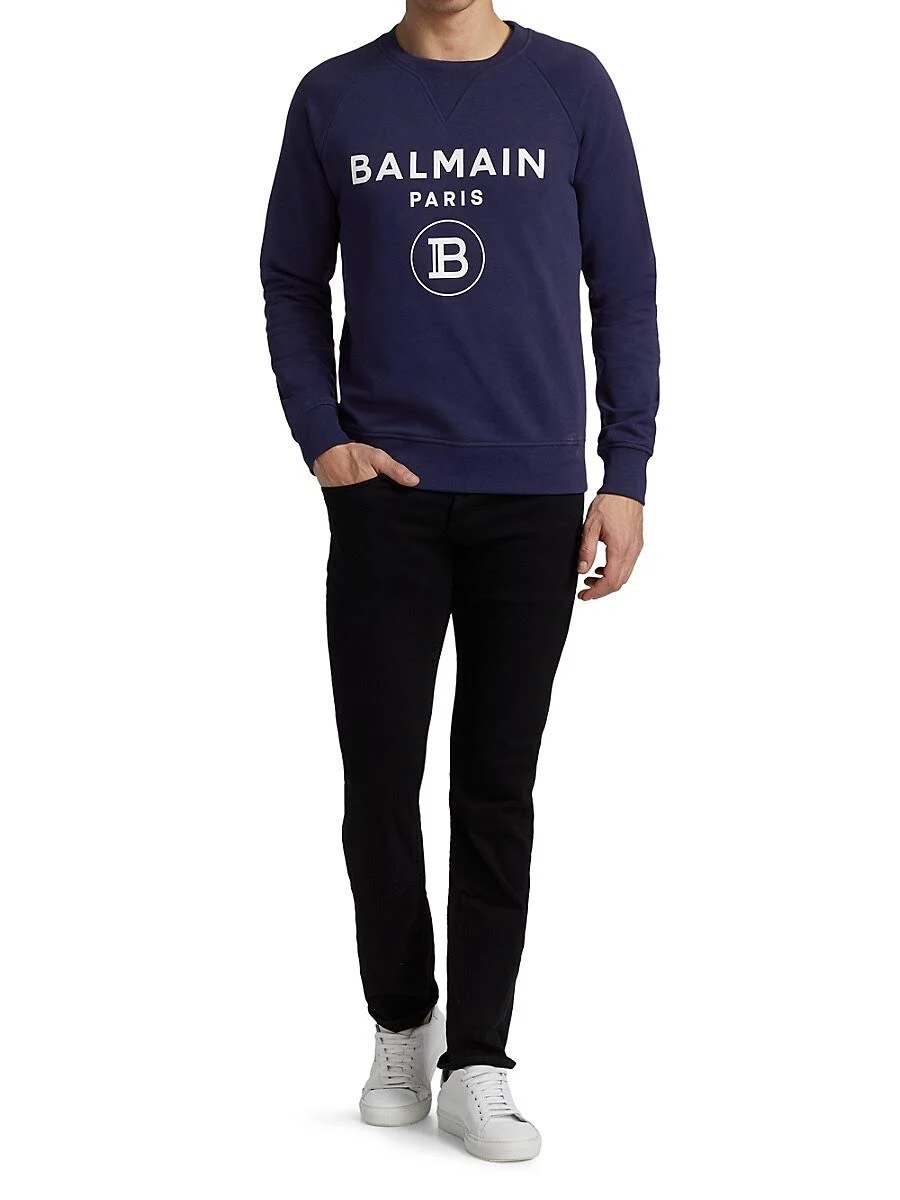 Balmain Logo Print Cotton Jersey Sweatshirt - Blue - Sweatshirts
