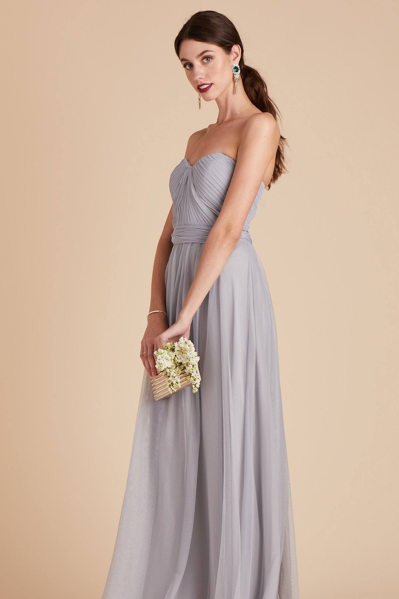 Birdy Grey Christina Convertible Tulle Bridesmaid Dress in Silver L / Silver