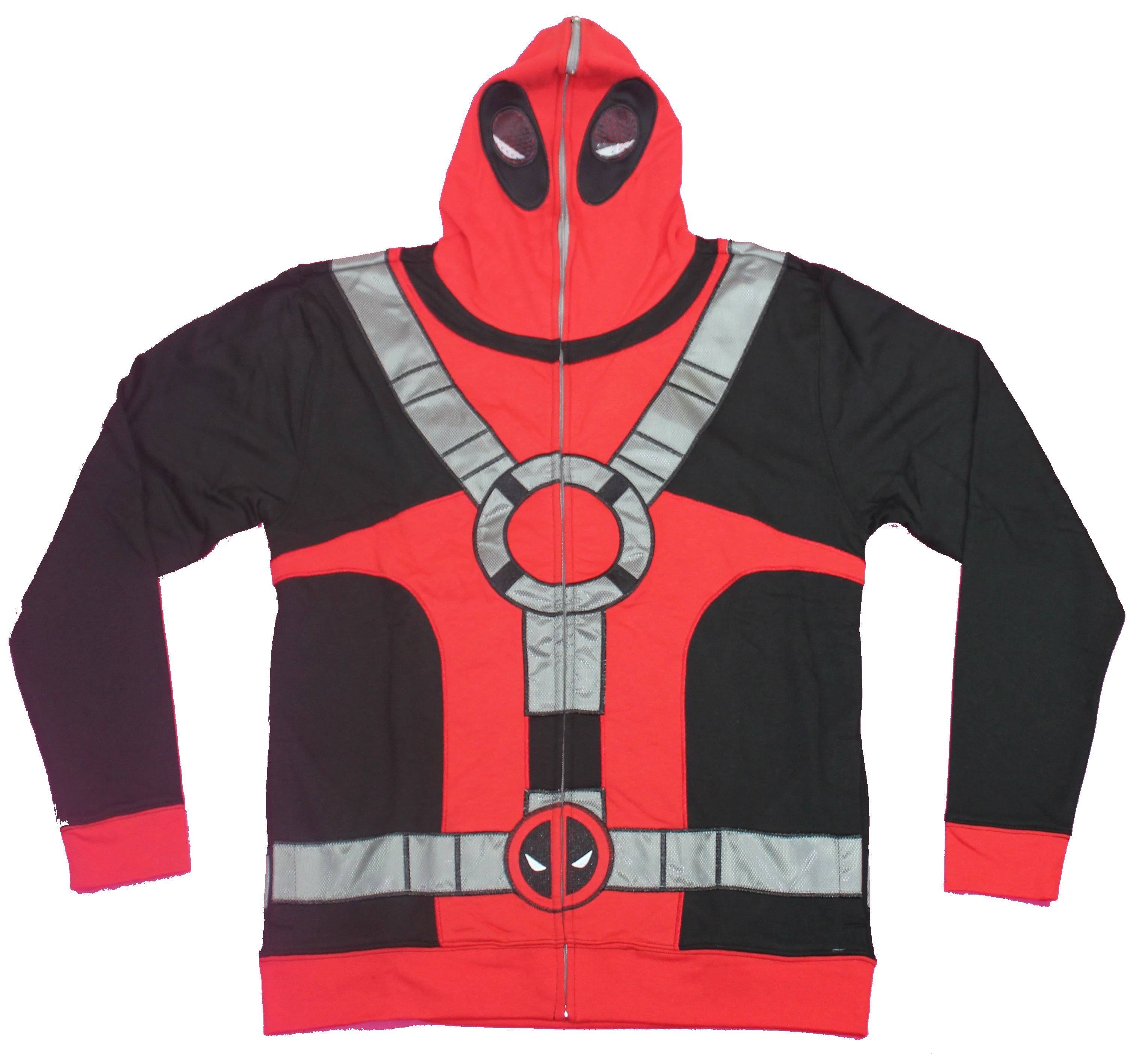 Deadpool Zip Up Full Mask Hoodie Red