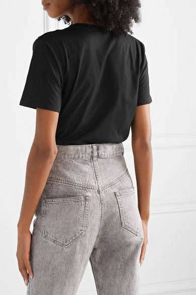 Balmain - Button-embellished Printed Cotton-jersey T-Shirt - Black