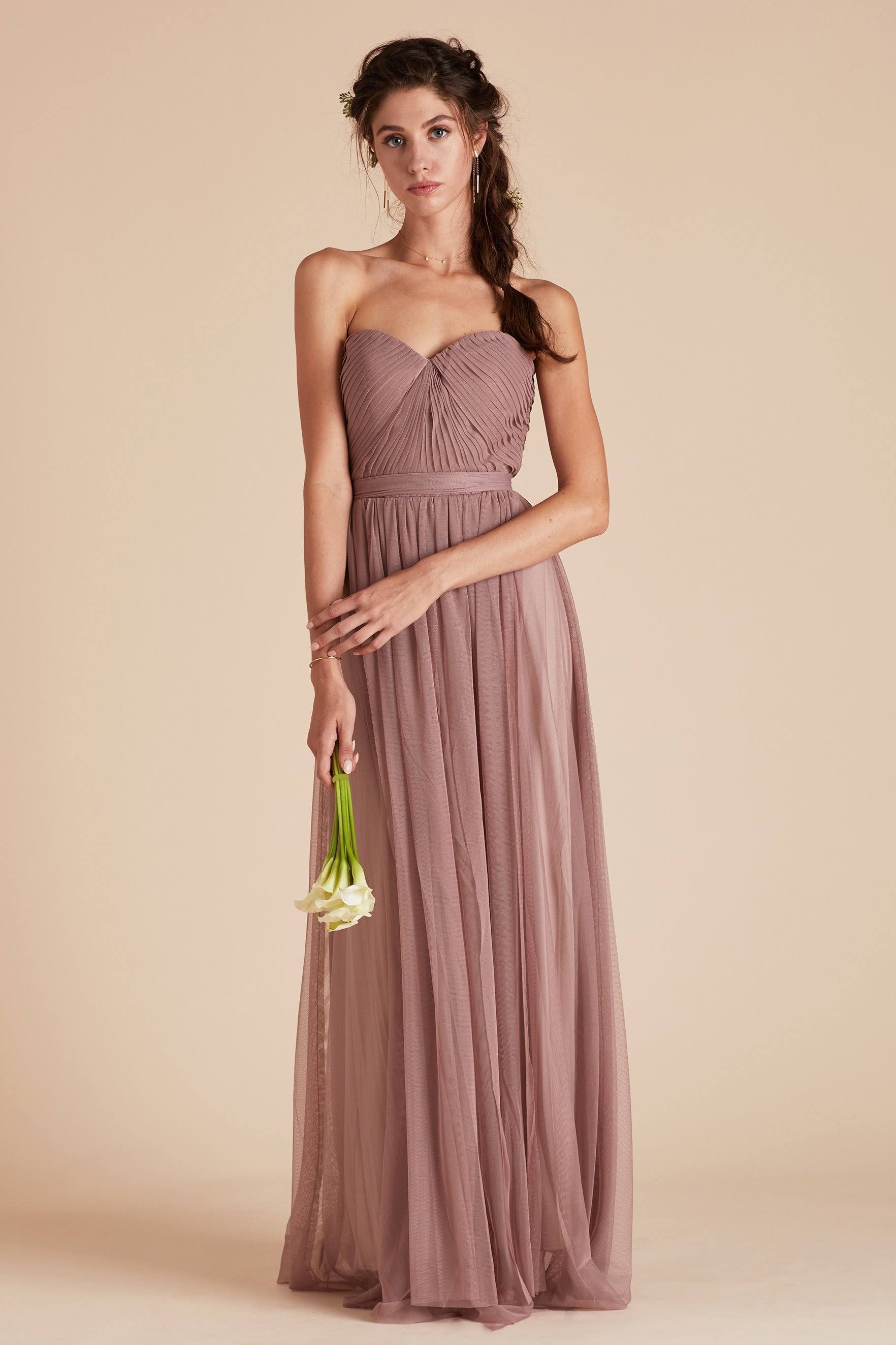 Birdy Grey Christina Convertible Tulle Bridesmaid Dress in Sandy Mauve Xs / Sandy Mauve