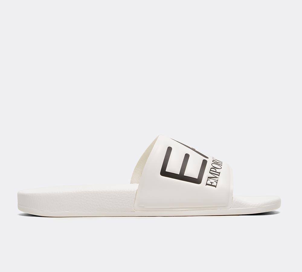 EA7 Printed Logo Slides - White - Flat Sandals - 38