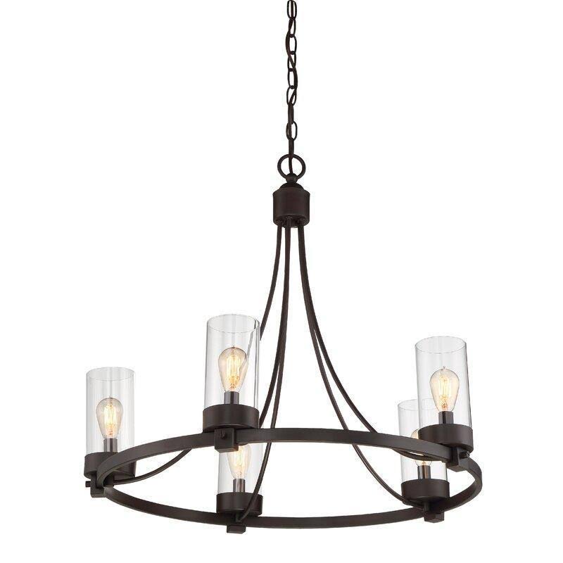 Laurel Foundry Modern Farmhouse Agave 5-Light Wagon Wheel Chandelier, Brushed Nickel