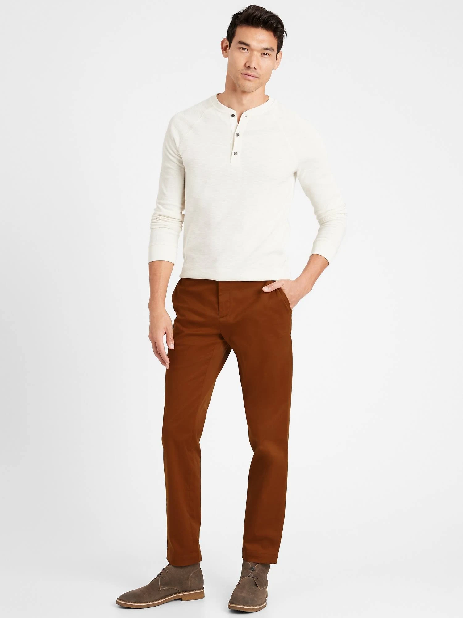 Banana Republic men's Mason Athletic Tapered Rapid Movement Chino Pant Rust Brown Size 31W 34L