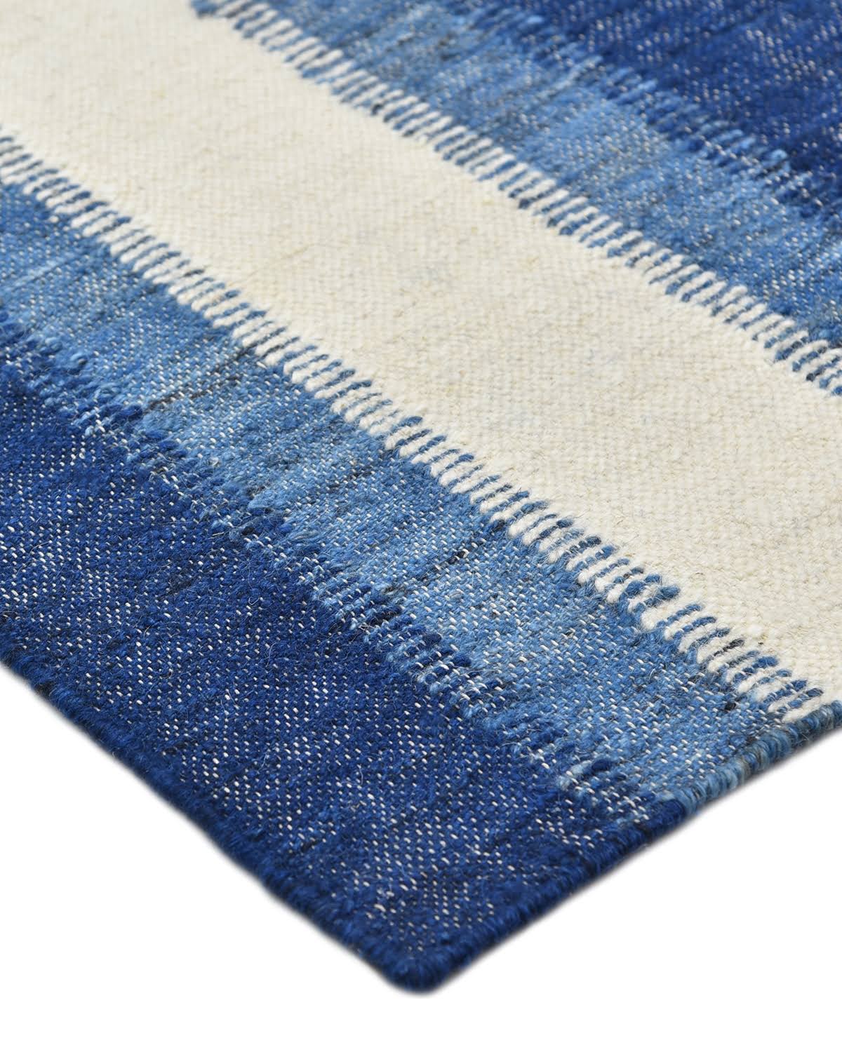 Levi Striped Hand Knotted Wool/Cotton Blue/White Area Rug Solo Rugs Rectangle 8& x 10&