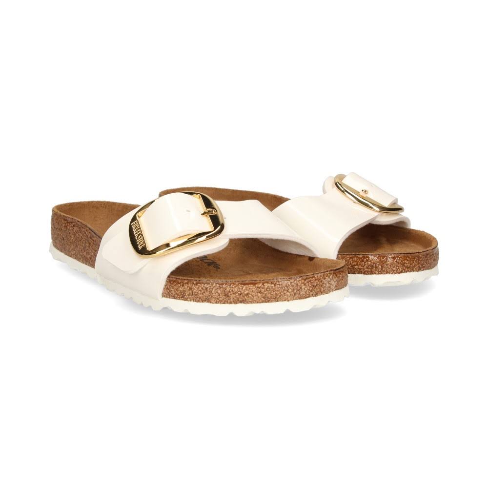 Birkenstock Patent Madrid Big Buckle Signle Strap Sandals - White