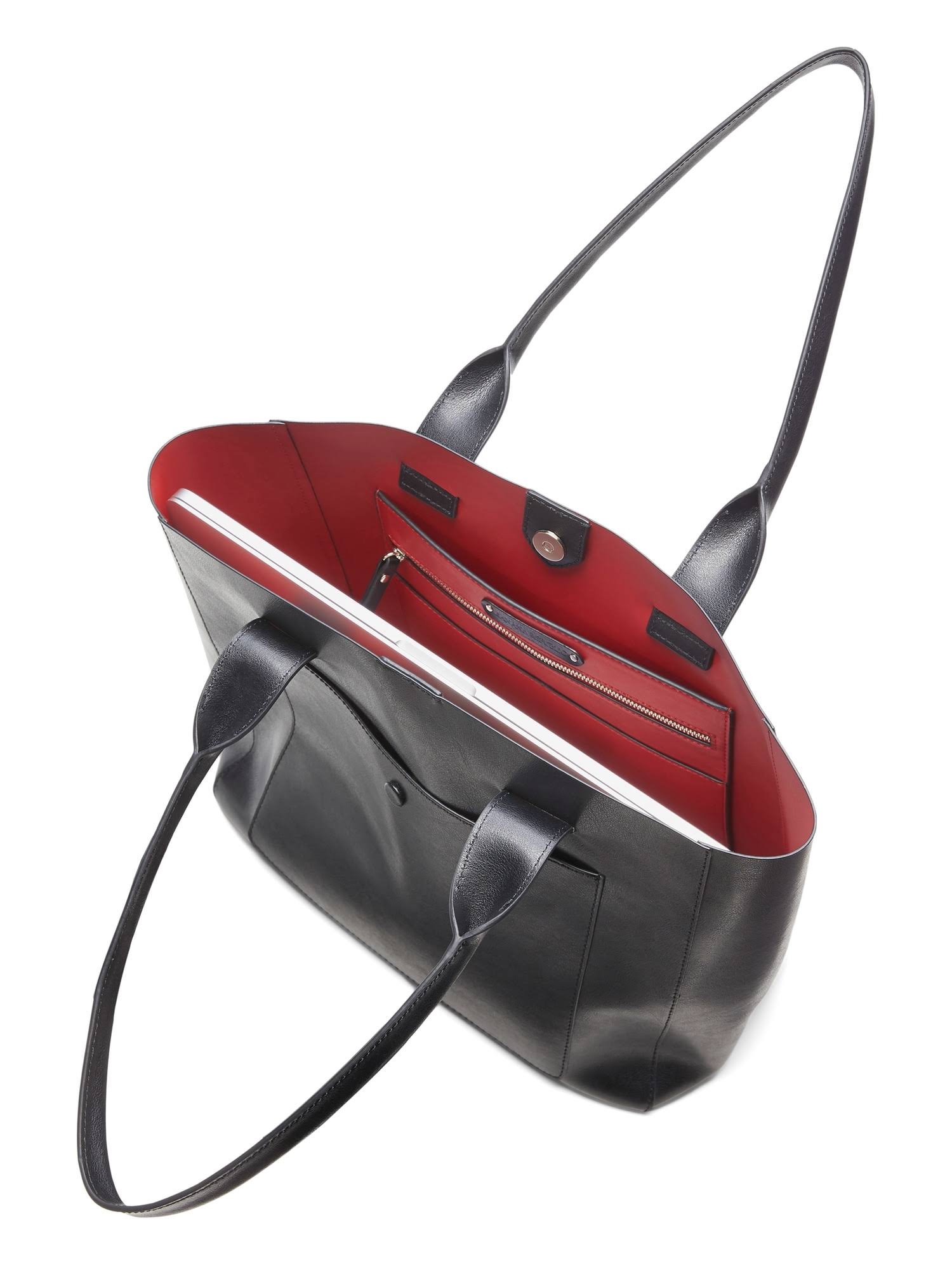 Banana Republic Women's Leather Large East-West Tote Black with Red Interior One Size