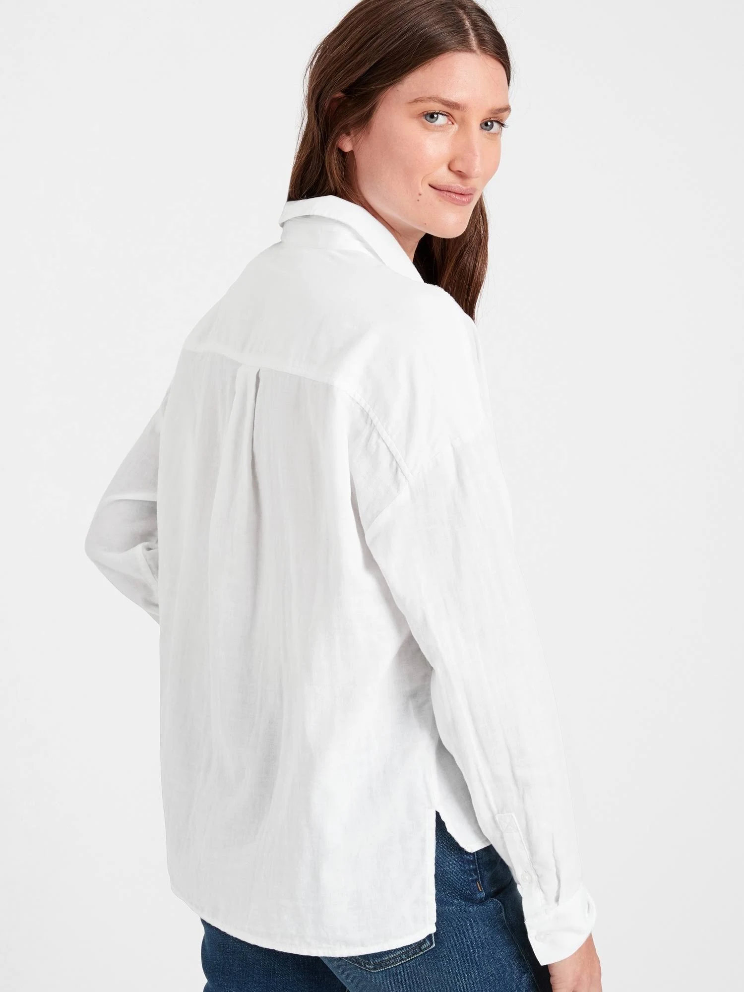 Banana Republic Women's Cotton High-Low Shirt White Tall Size S