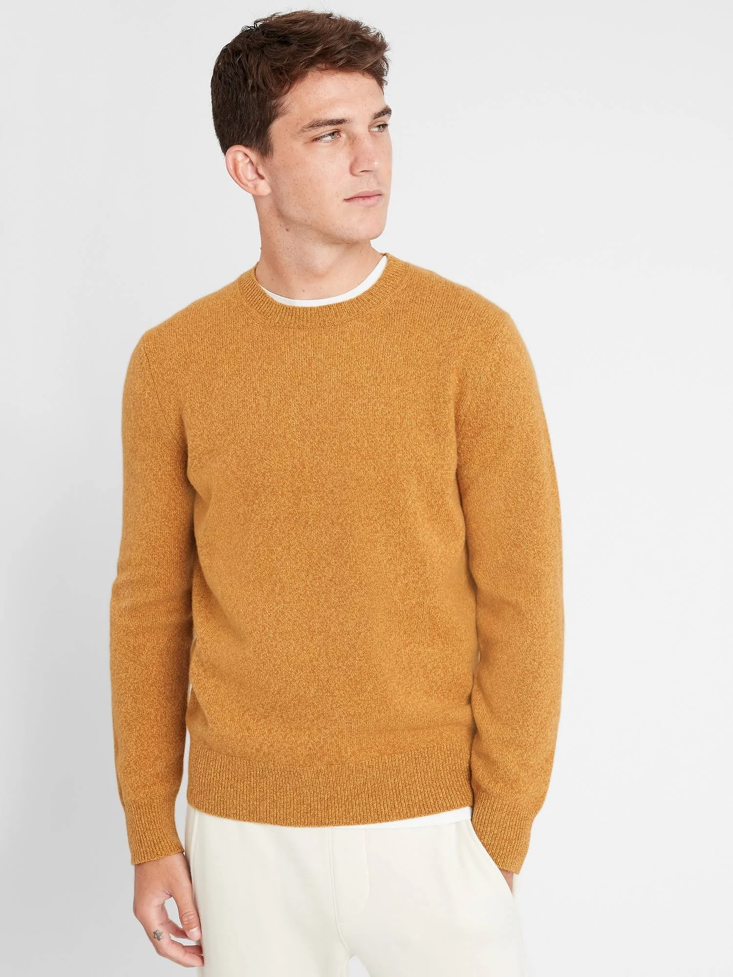 Banana Republic Men's Italian Wool-Blend Crew-Neck Sweater Mustard Yellow Size S