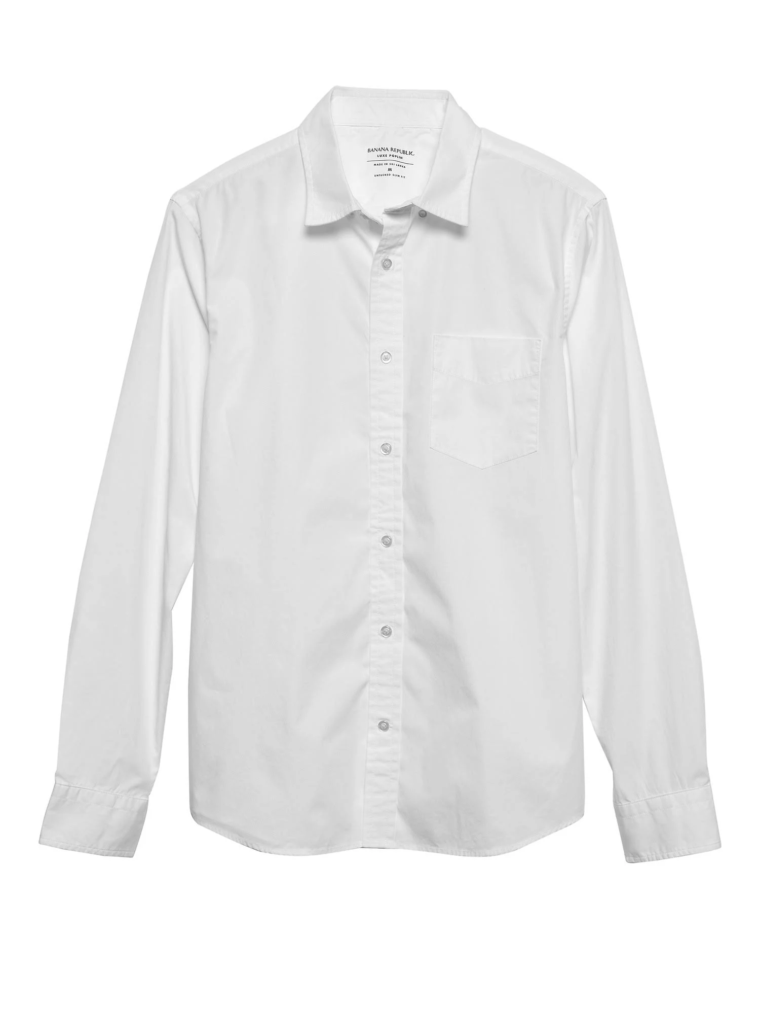 Banana Republic Men's Untucked Slim-Fit Organic Luxe Poplin Shirt White Size L