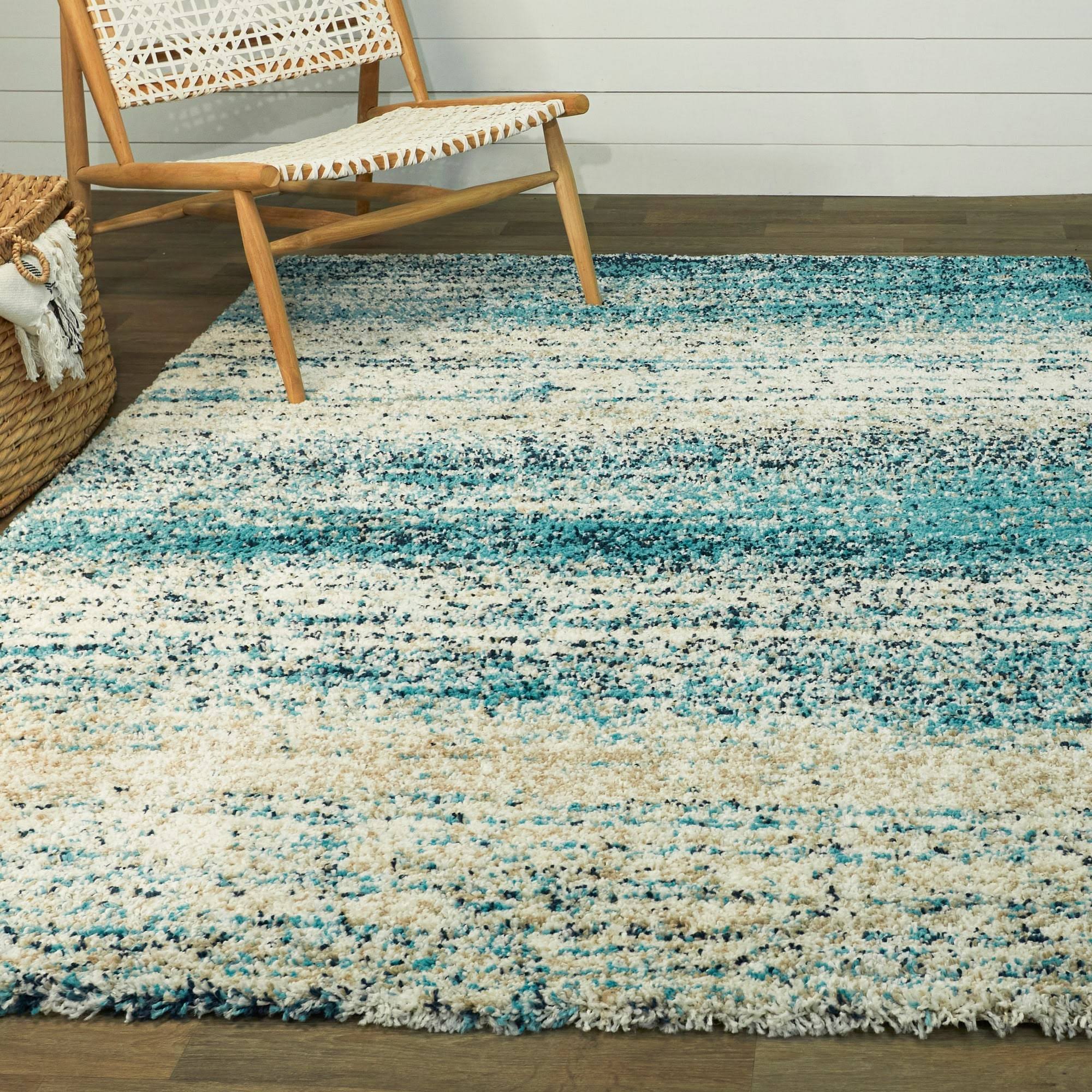 BALTA Eastleigh Teal 5 ft. x 7 ft. Abstract Shag Area Rug, Blue