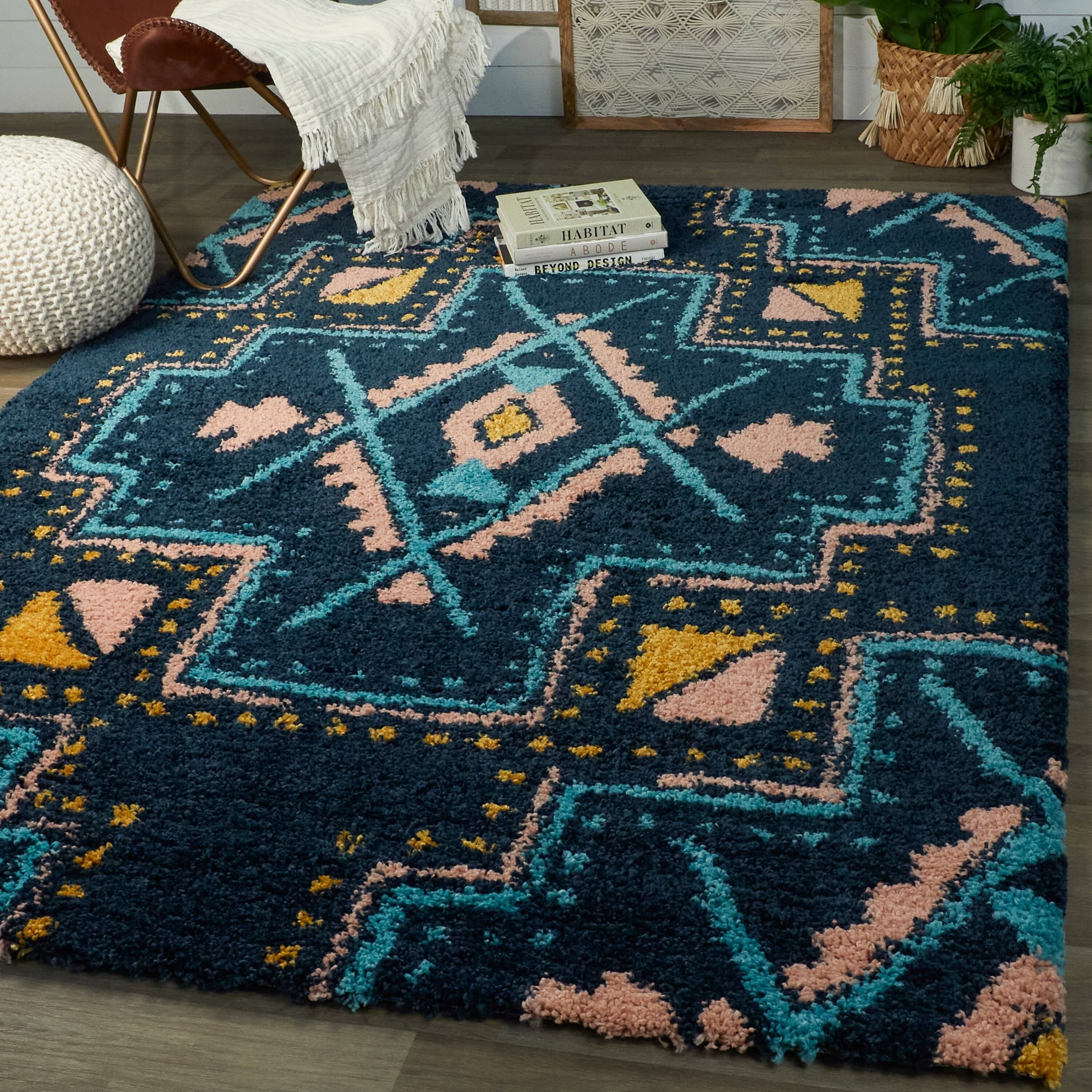 BALTA Dakarai Southwestern Shag Navy 5 ft. x 7 ft. Area Rug, Blue