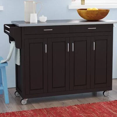 August Grove Regiene Kitchen Island with Stainless Steel Top Base Finish: Black