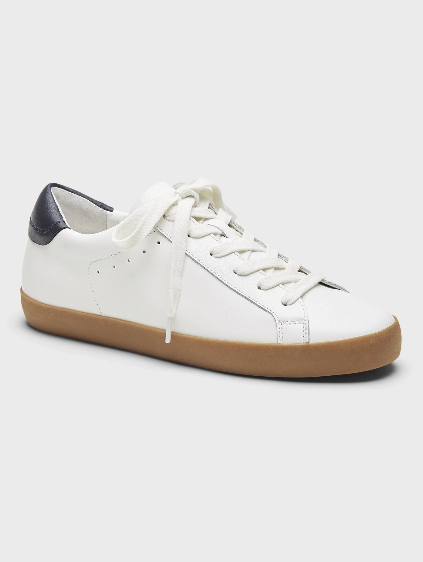 Banana Republic Women's Essential Sneaker White Leather with Navy Tab Size 6