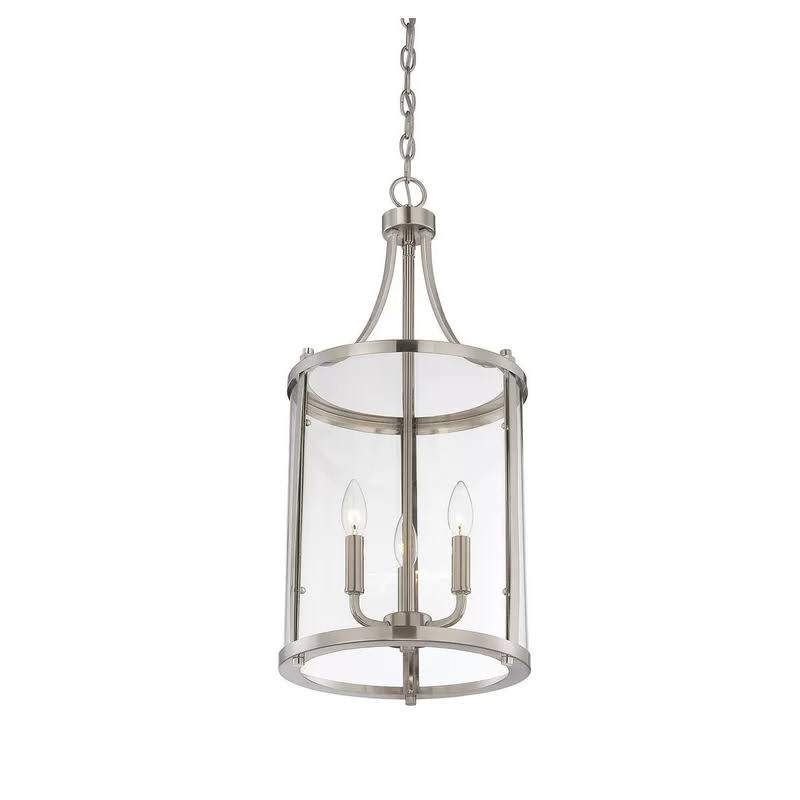 3 - Light Lantern Cylinder Pendant Satin Nickel