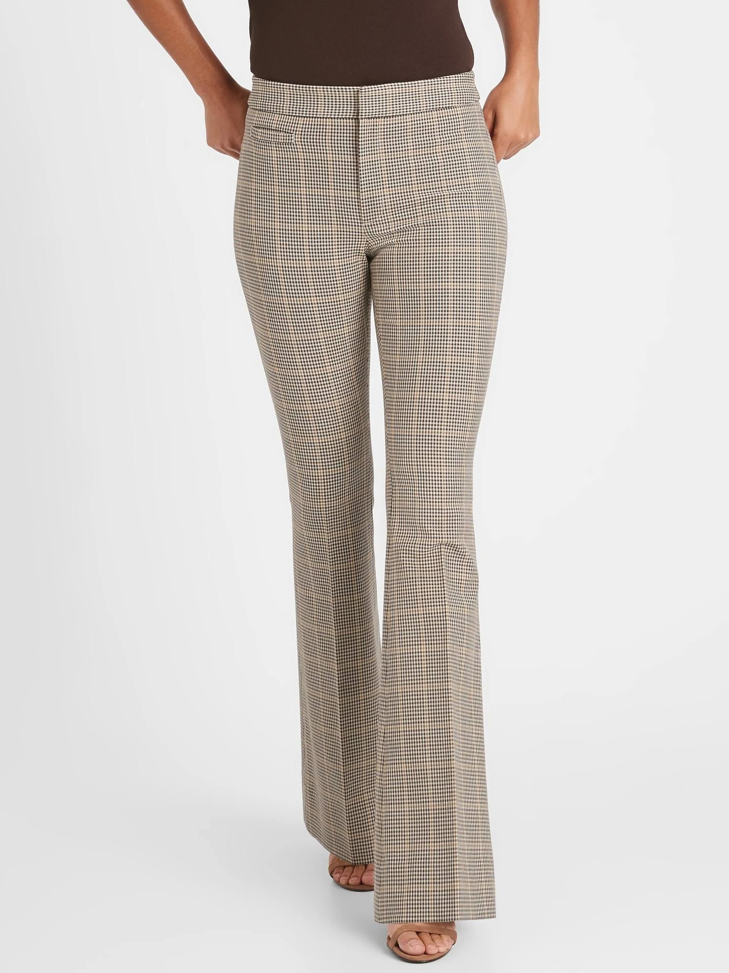 Banana Republic Women's High-Rise Flare Sloan Pant Brown & Black Plaid Size 0 Regular