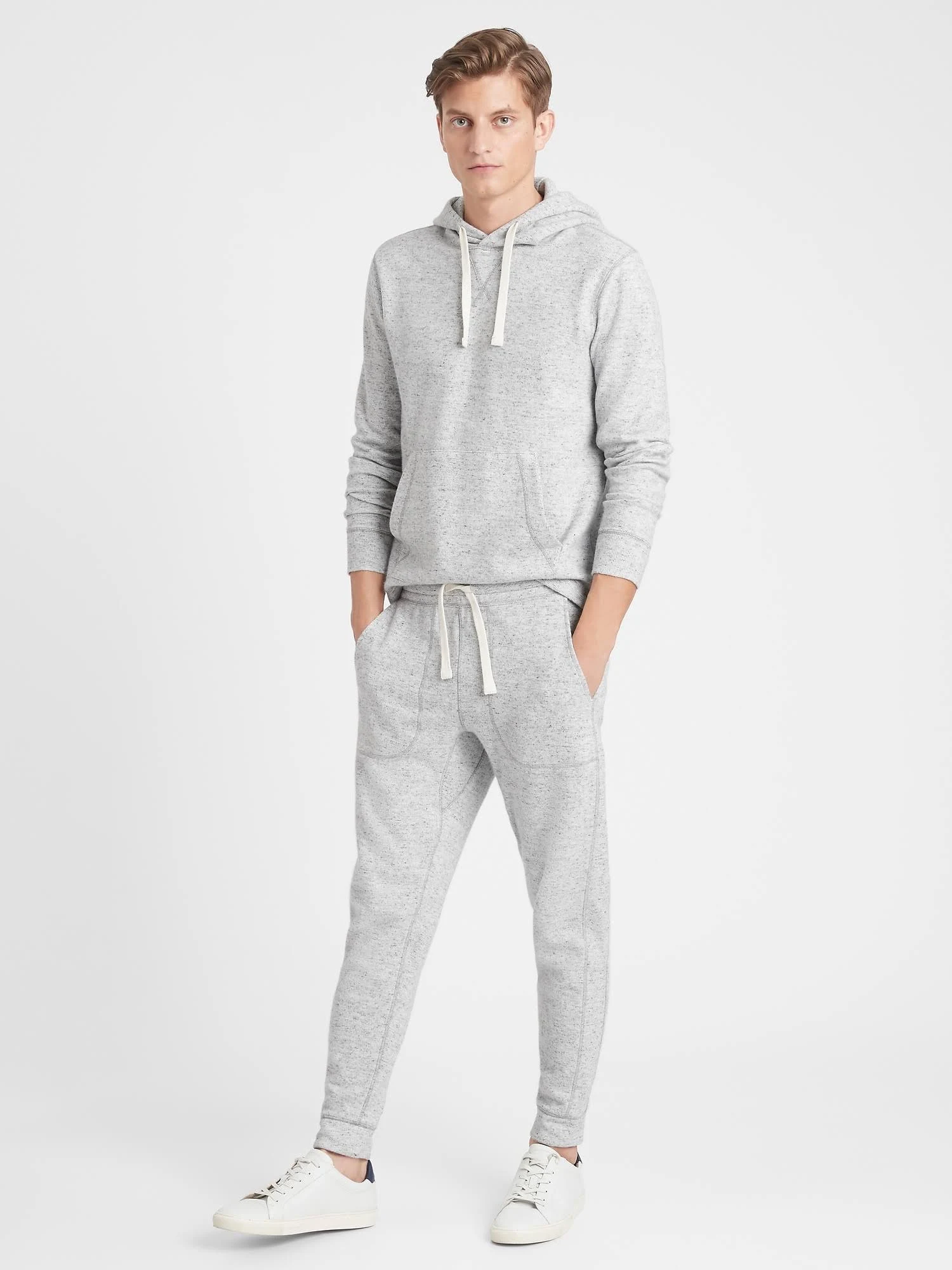 Banana Republic Men's Brushed Waffle-Knit Jogger Light Gray Size M