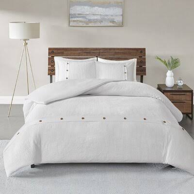 Eider & Ivory Carmella 3 Piece 100% Cotton Comforter Set Color: White, Size: King/California King