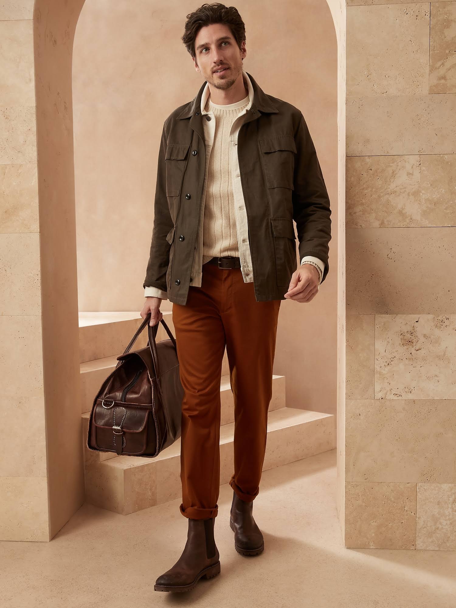 Banana Republic Men's Straight Rapid Movement Chino Pant Rust Brown Size 31W 34L