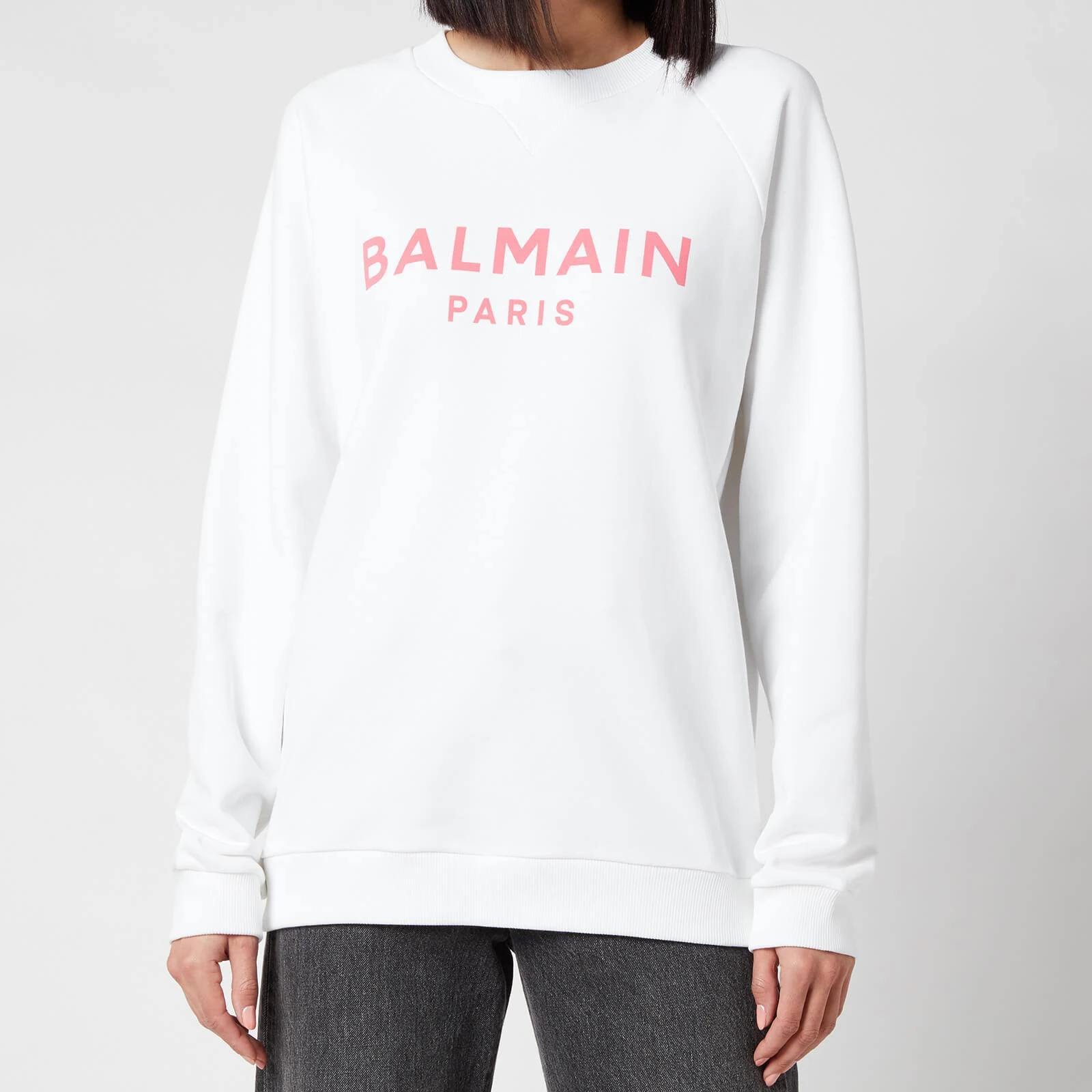 Balmain | Women Logo Printed Cotton Sweatshirt White/Pink M