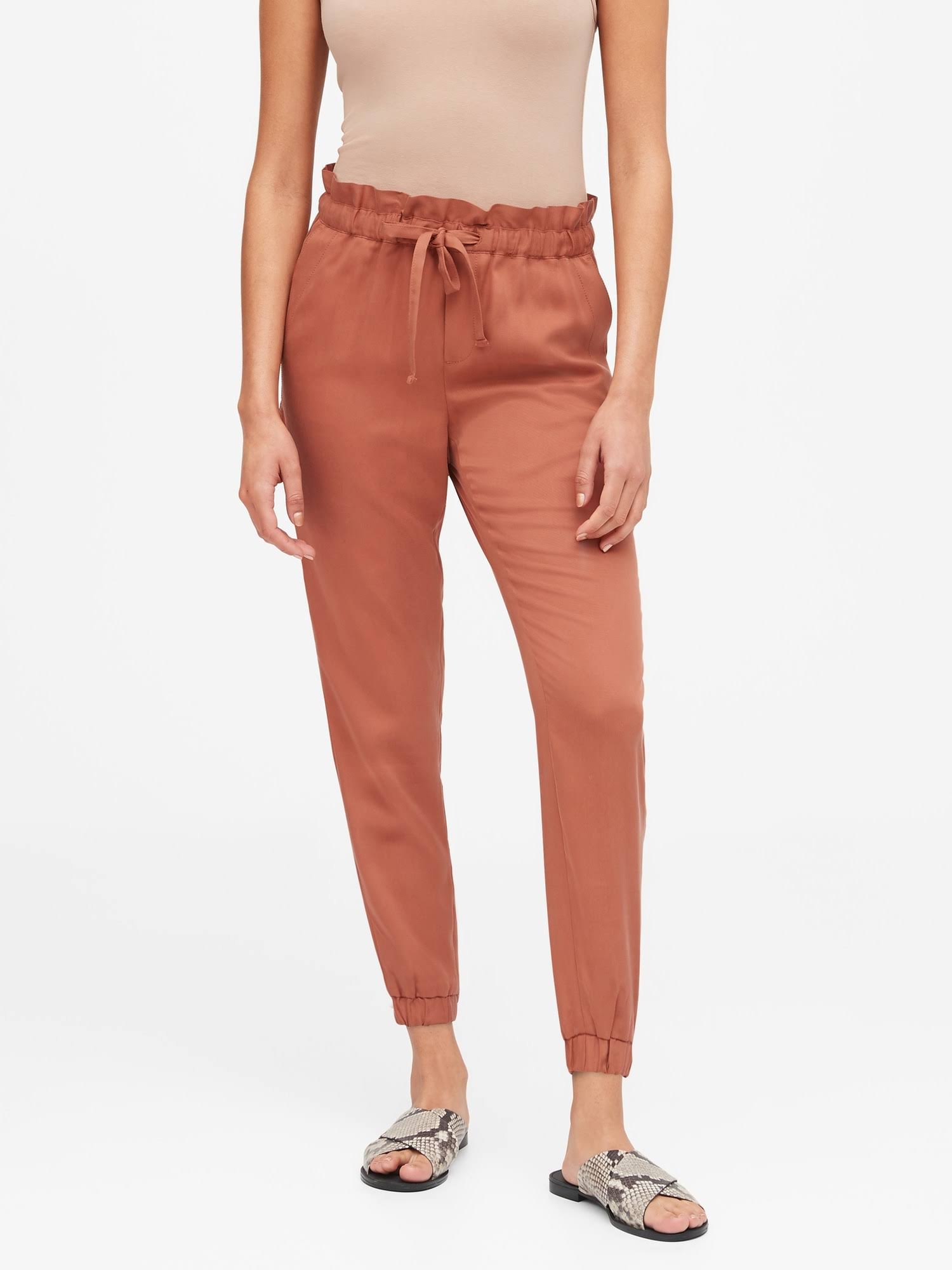 Banana Republic Women's Tencel Paperbag Jogger Pink Terracotta Size M