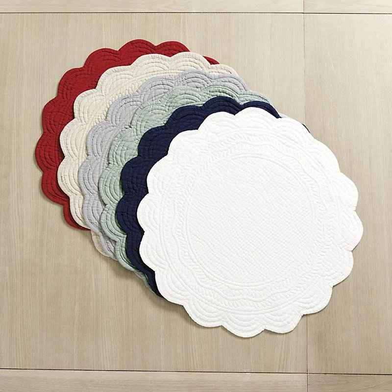 Set of 4 Marseille Linen Round Quilted Placemats Navy - Ballard Designs