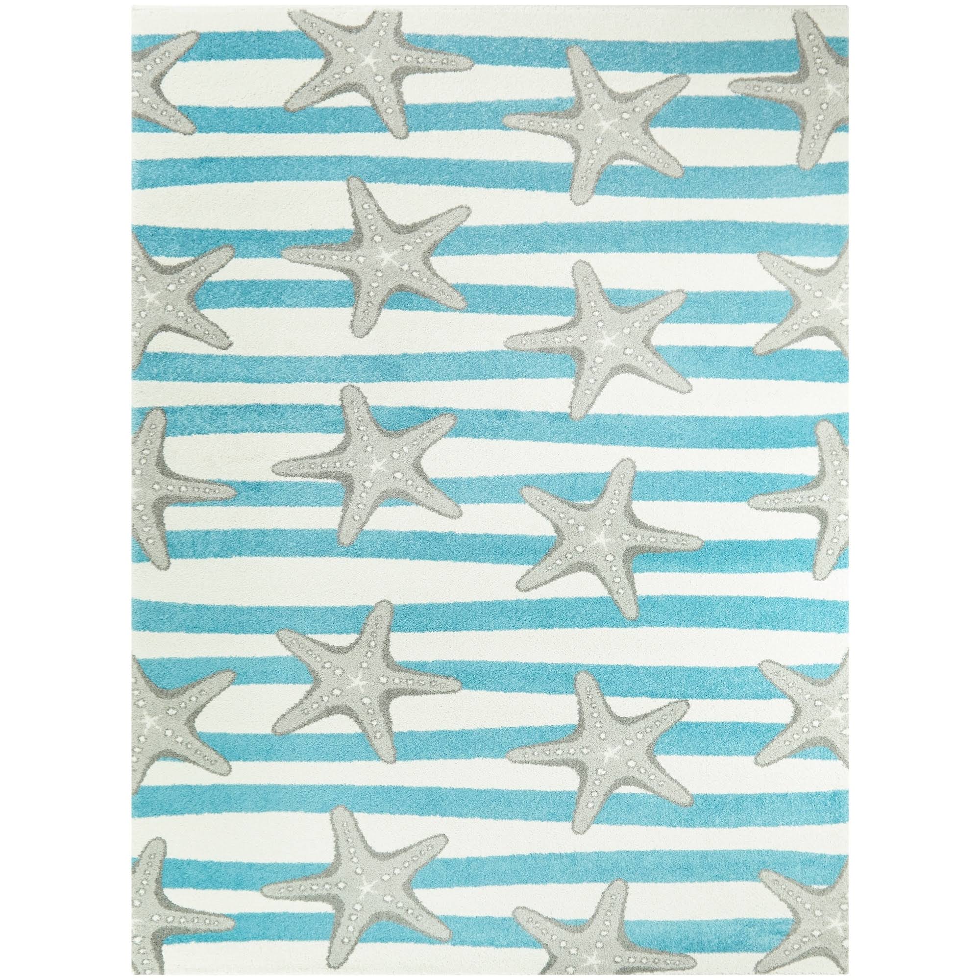 Sereia Starfish Coastal Striped Area Rug - 2&7x22 x 7& Runner - Navy/Teal