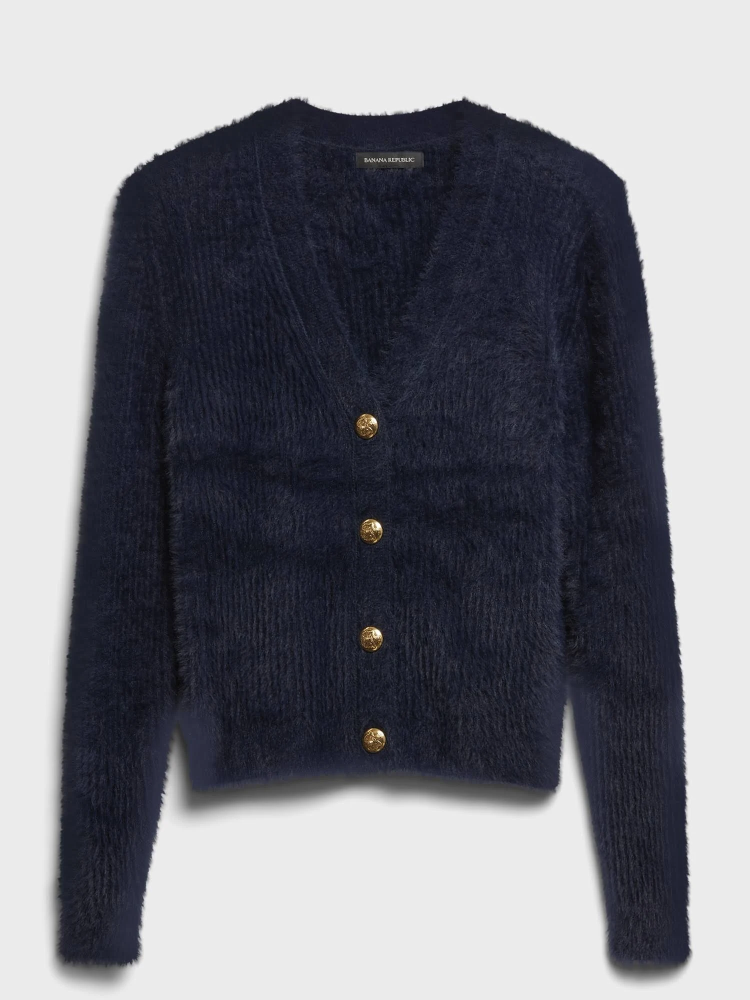 Banana Republic Women's Fuzzy Cropped Cardigan Sweater Navy Size XL