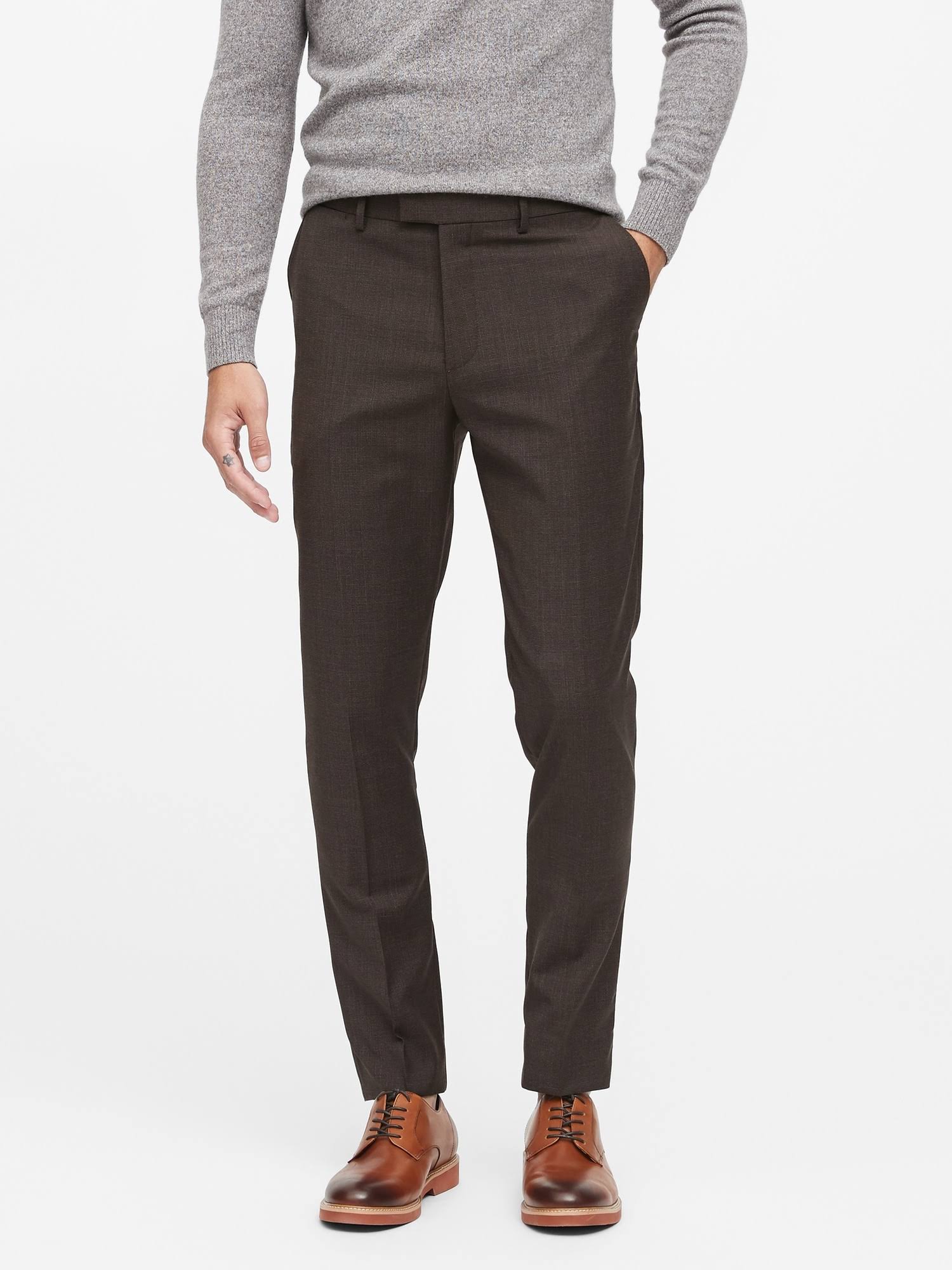 Banana Republic Men's Slim Italian Wool Suit Pant Brown Houndstooth Size 26W 30L