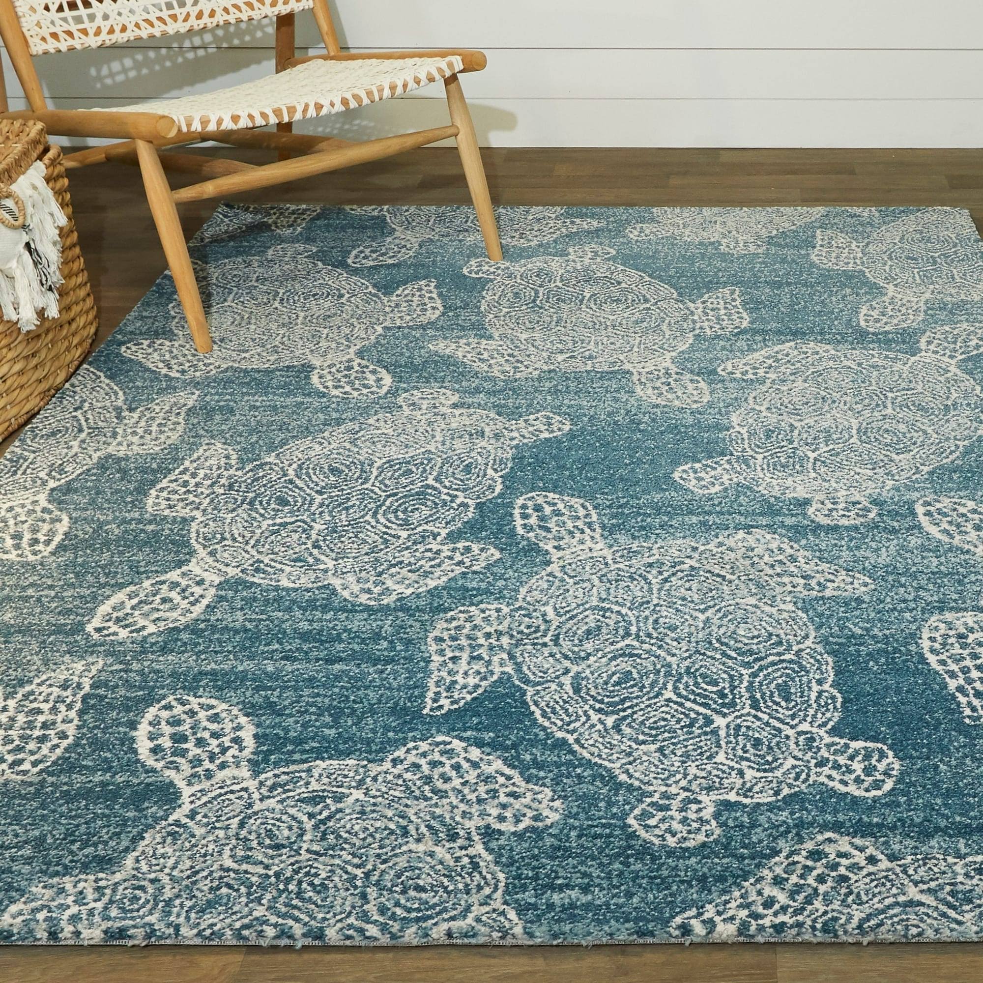 Folse Coastal Turtle Area Rug - Blue - 7&10x22 x 10&