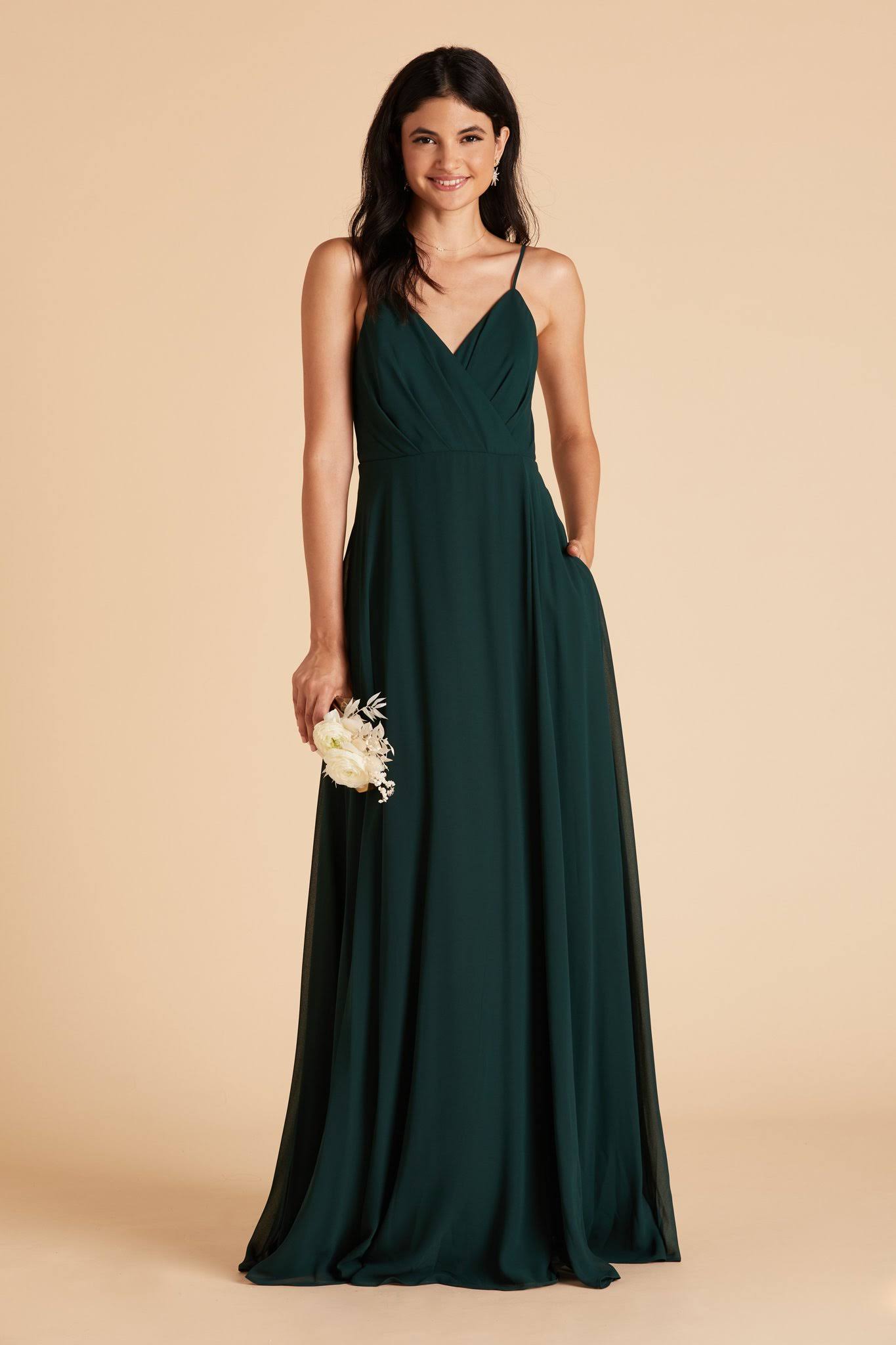 Birdy Grey Kaia Chiffon Bridesmaid Dress in Emerald S / Emerald