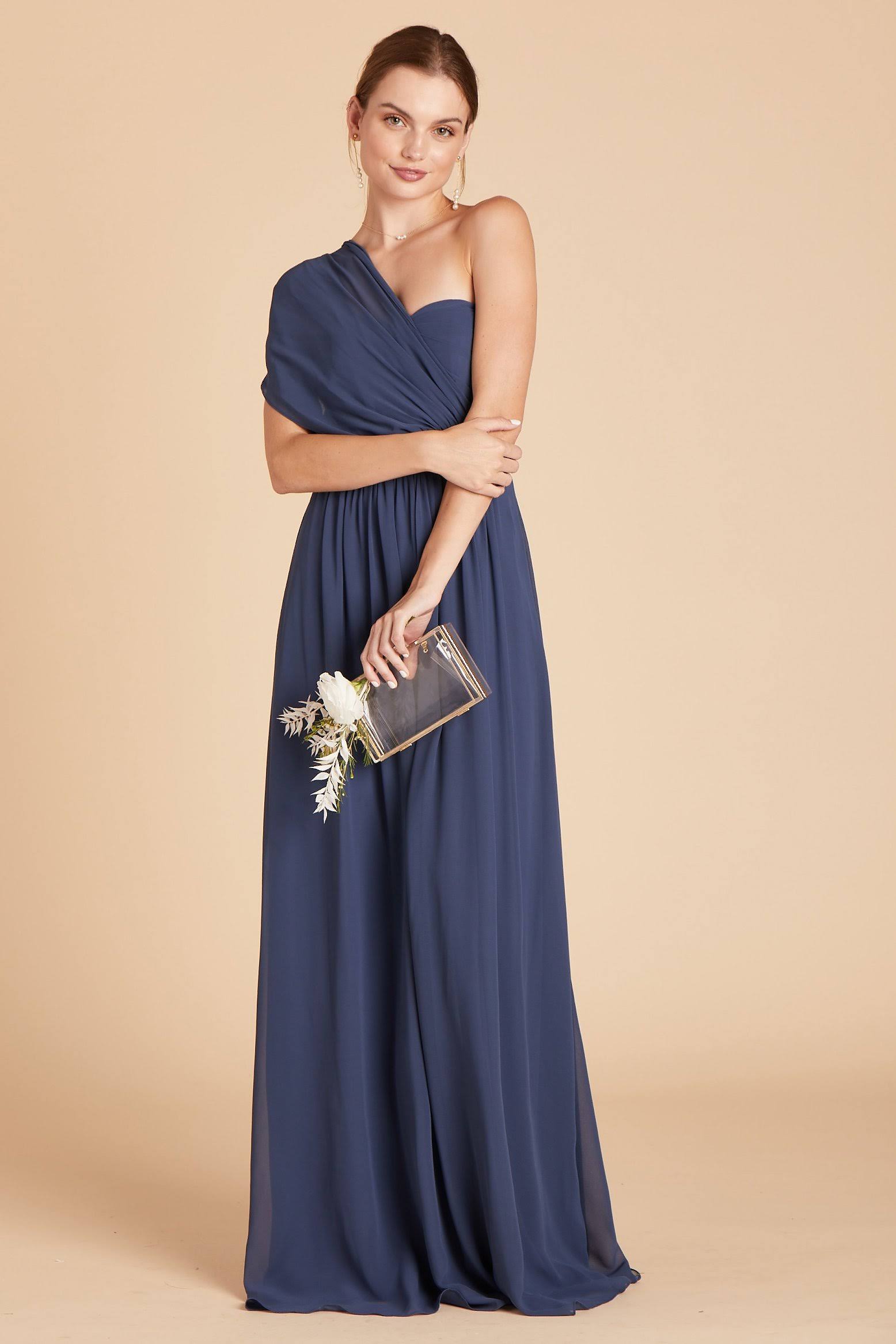 Birdy Grey Grace Convertible Chiffon Bridesmaid Dress in Slate Blue S / Slate Blue / No Slit