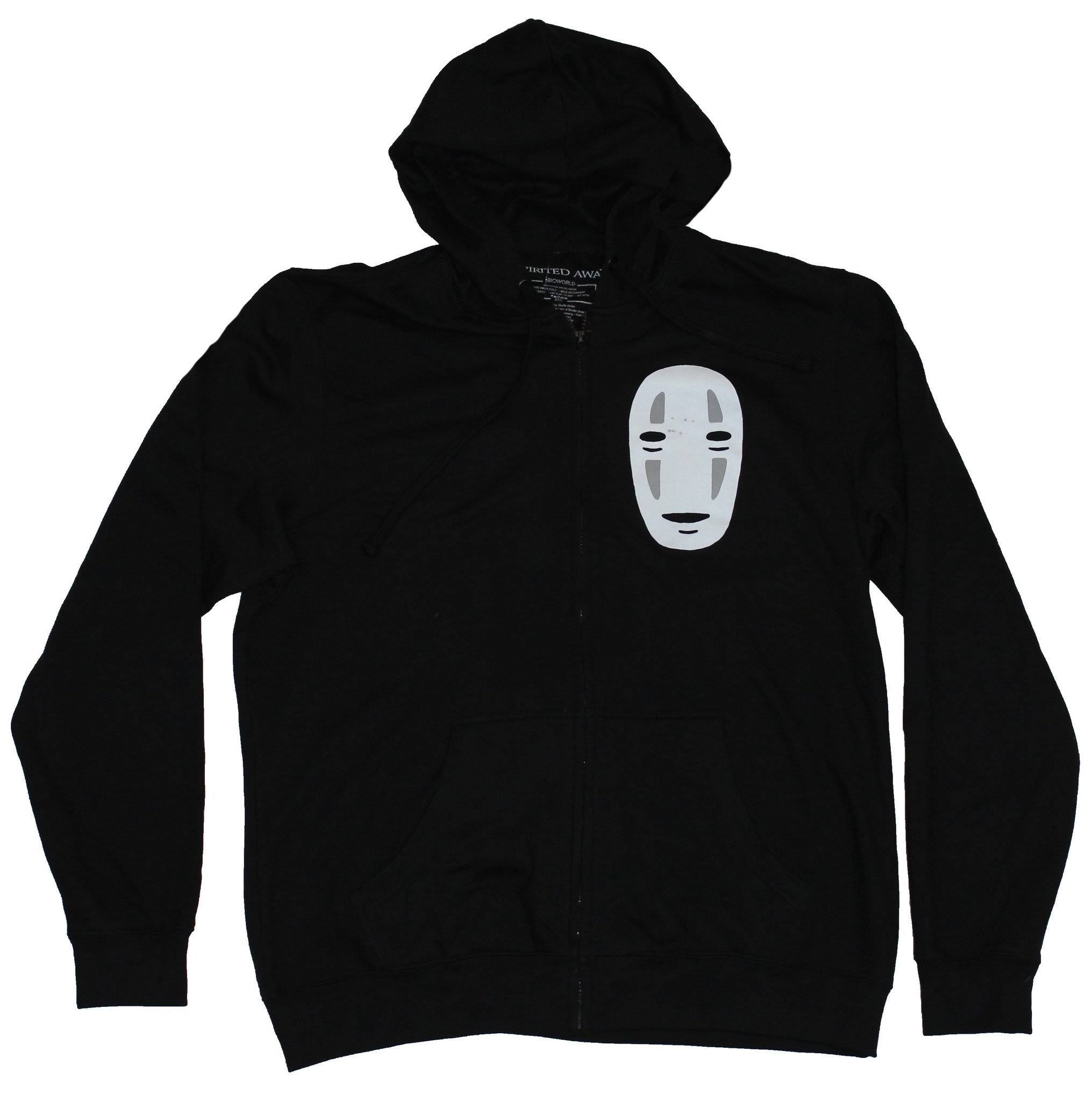 Bioworld Spirited Away Zip Up Hoodie Sweatshirt - No Face Front Sitting Back Image, Men's, Size: Small, Black