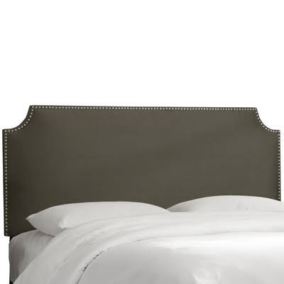 Willa Arlo Interiors Alamak Velvet Notched Nail Button Upholstered Panel Headboard Size: Full, Upholstery: Velvet Pewter
