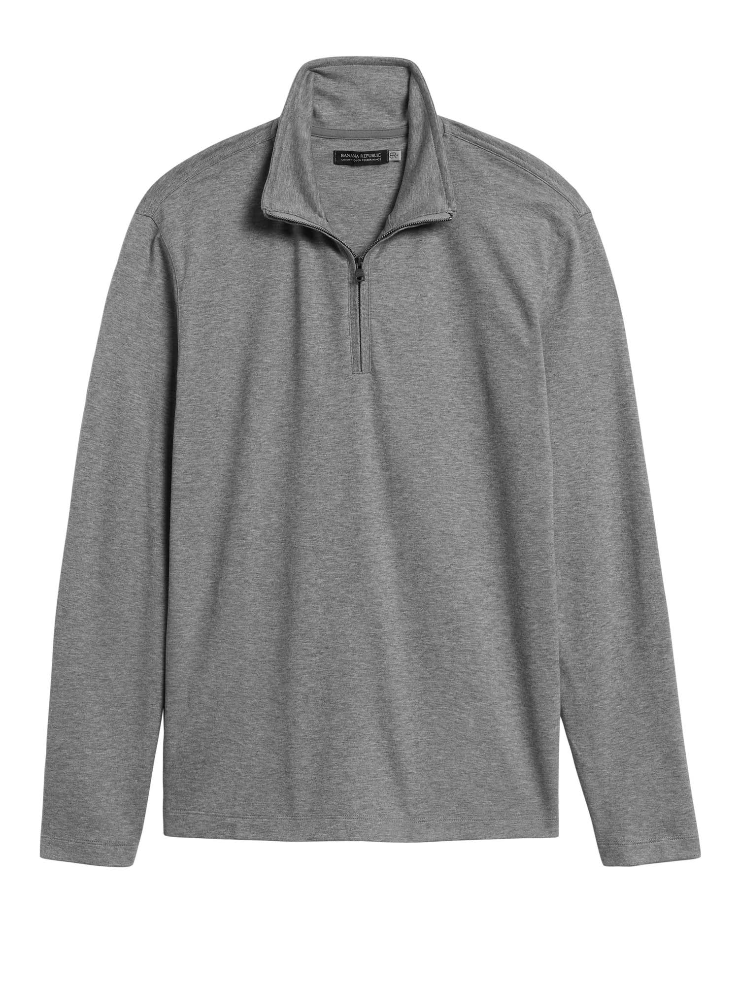 Banana Republic Men's Luxury-Touch Performance Half-Zip T-Shirt Heather Gray Tall Size XL