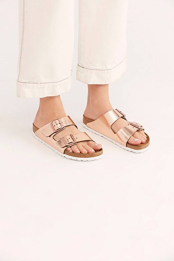 Arizona Metallic Birkenstock Sandals by Birkenstock at Free People, Copper, EU 38