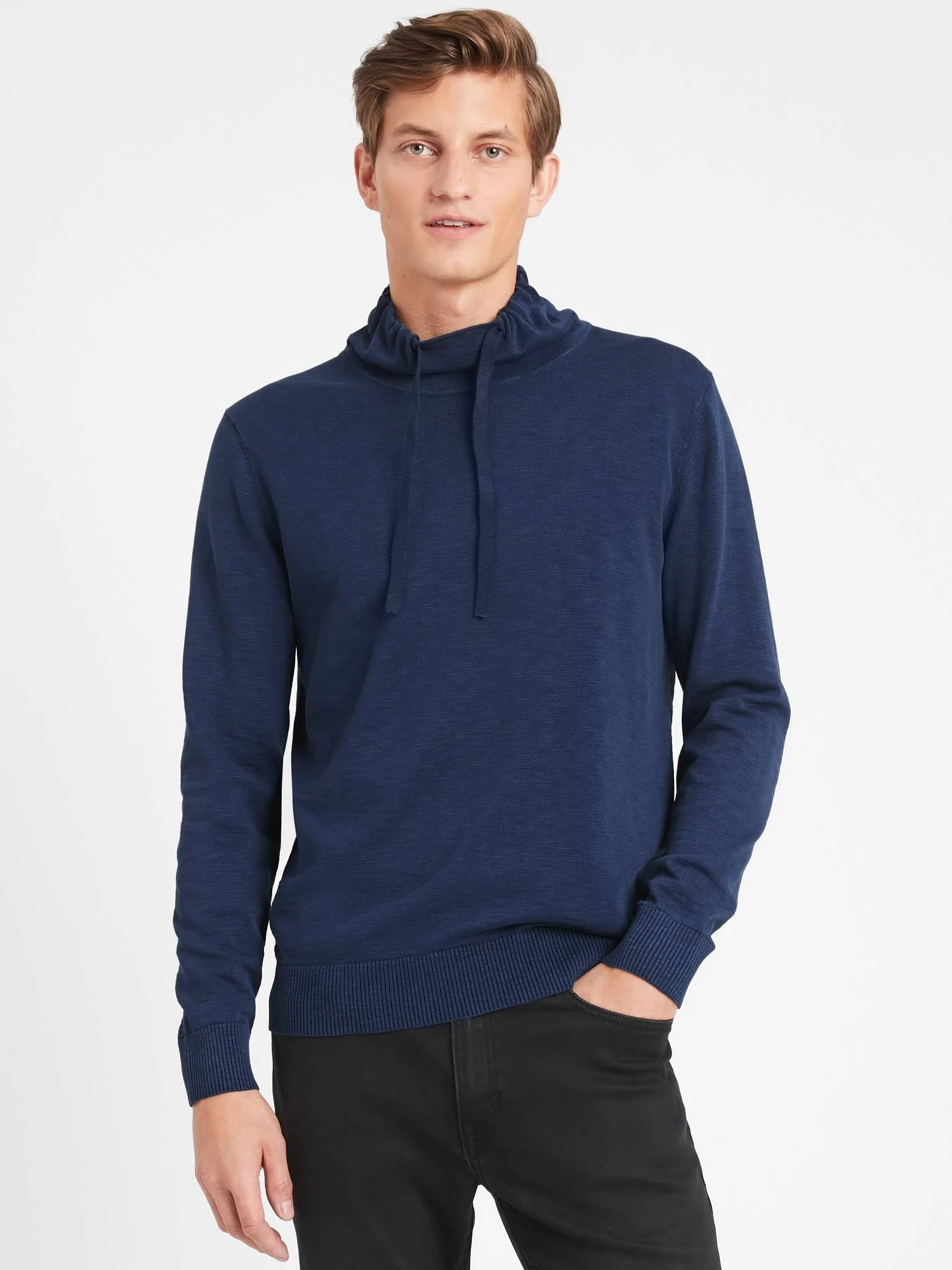 Banana Republic Men's Cotton Funnel-Neck Sweater Navy Size L