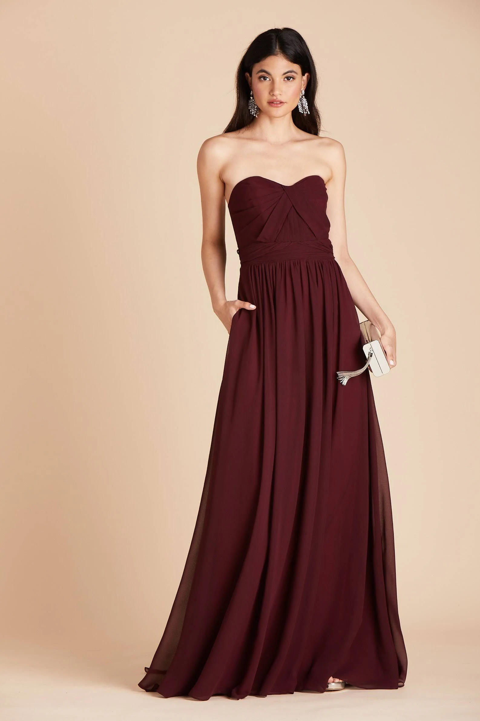 Birdy Grey Grace Convertible Chiffon Bridesmaid Dress in Cabernet L / Cabernet