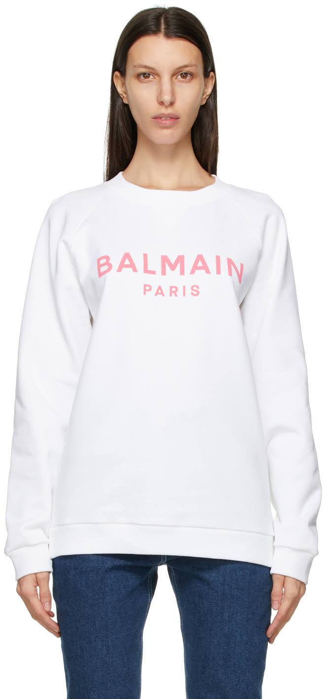 Balmain Logo Cotton Jersey Sweatshirt - White - Sweatshirts