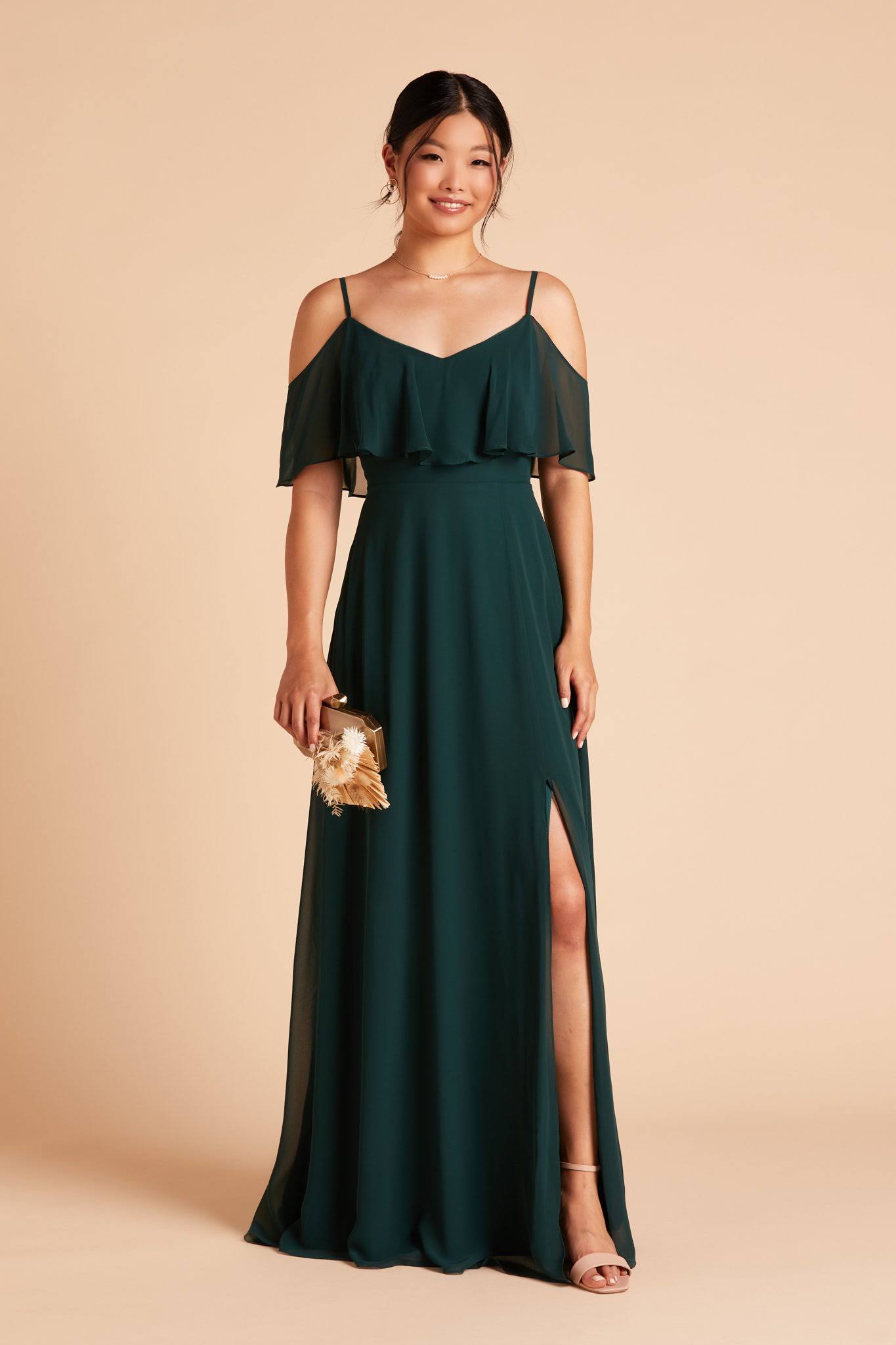 Birdy Grey Jane Convertible Chiffon Bridesmaid Dress in Emerald M / Emerald / No Slit