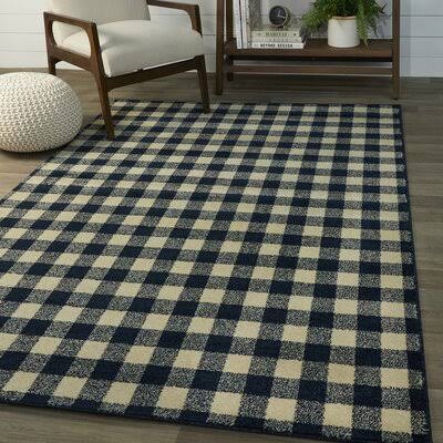 Balta Rogers Navy 5 ft. x 7 ft. Gingham Area Rug, Blue