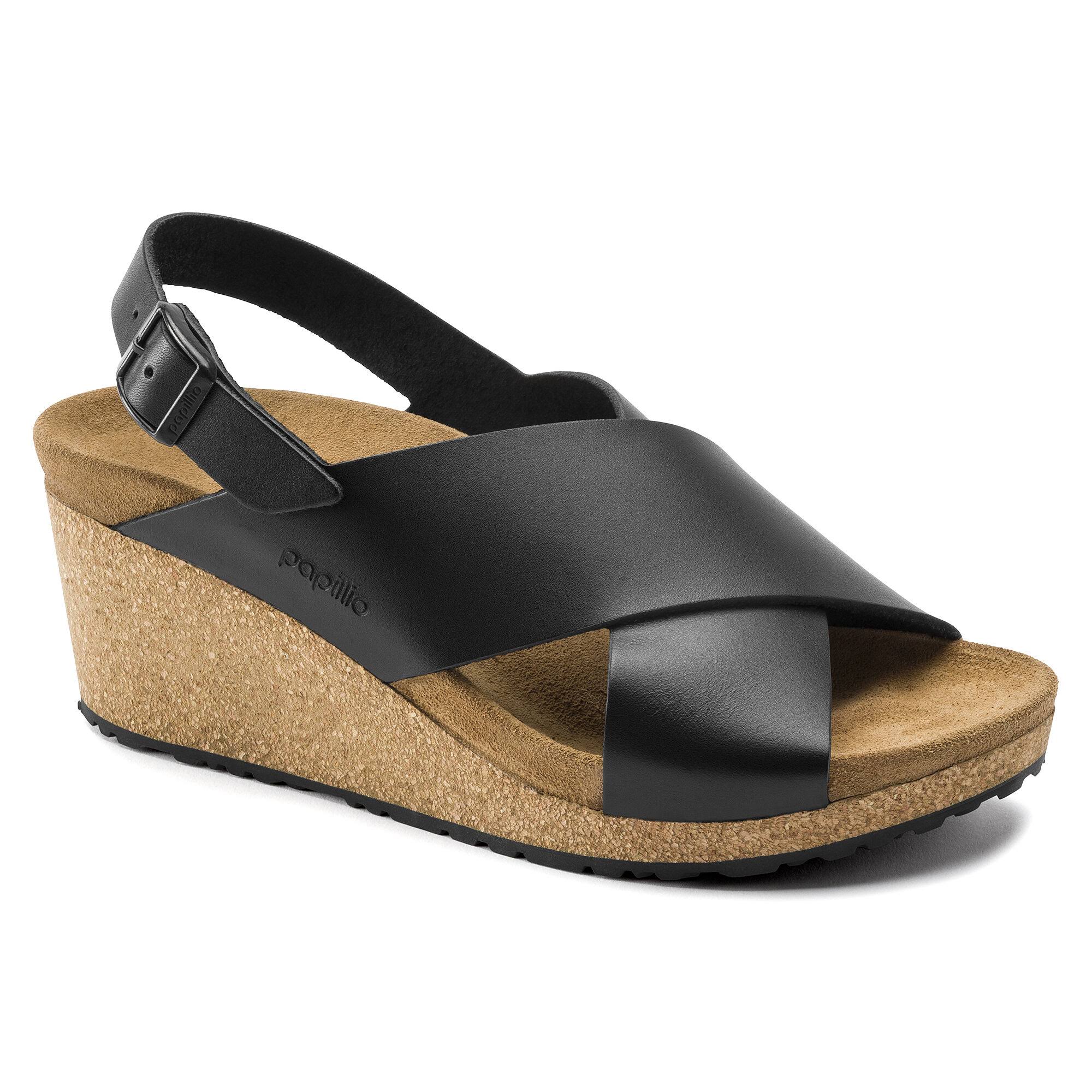Birkenstock Papillio Samira Natural Leather Black with An Ankle Strap
